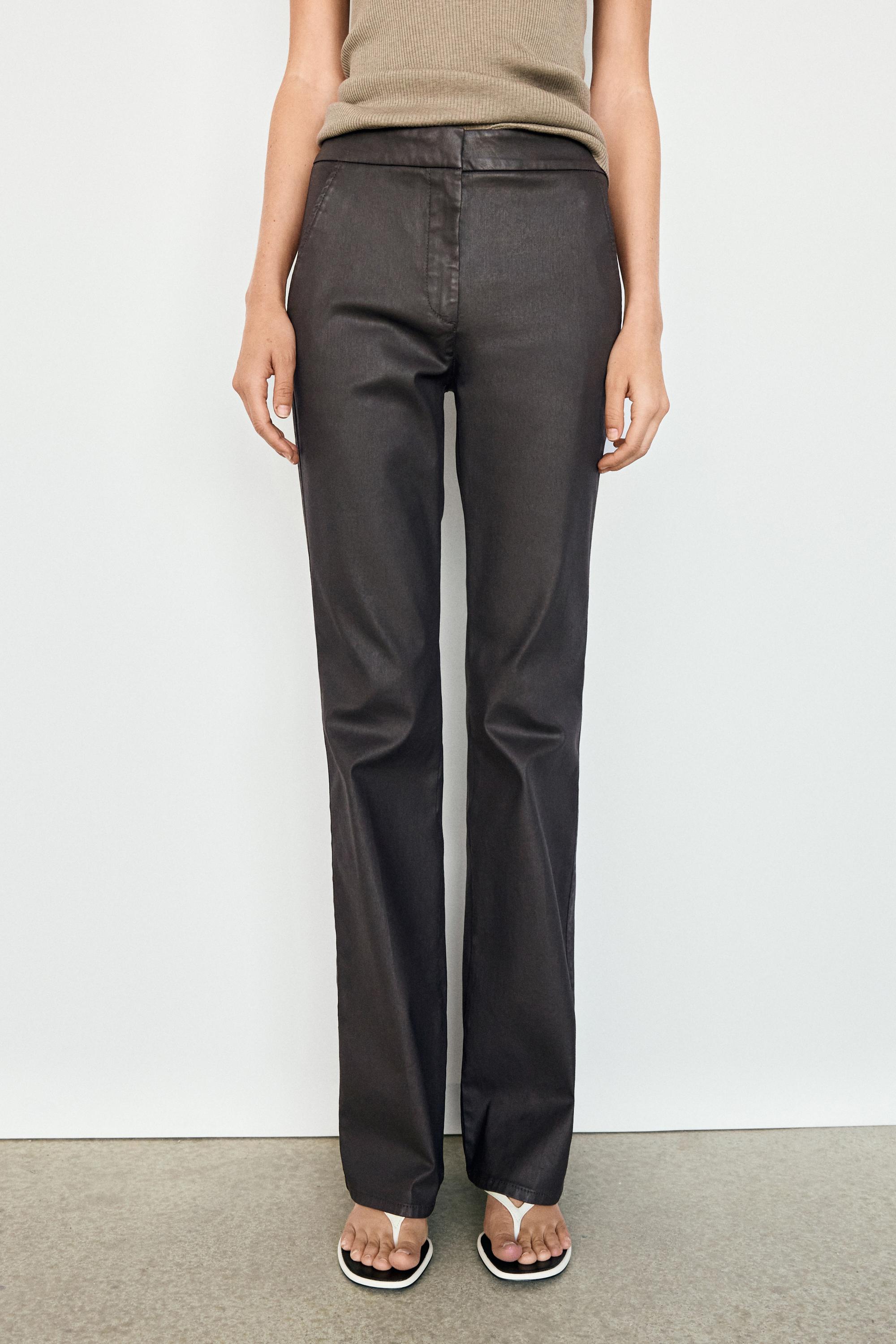 Waxed flare fit trousers — BROWN