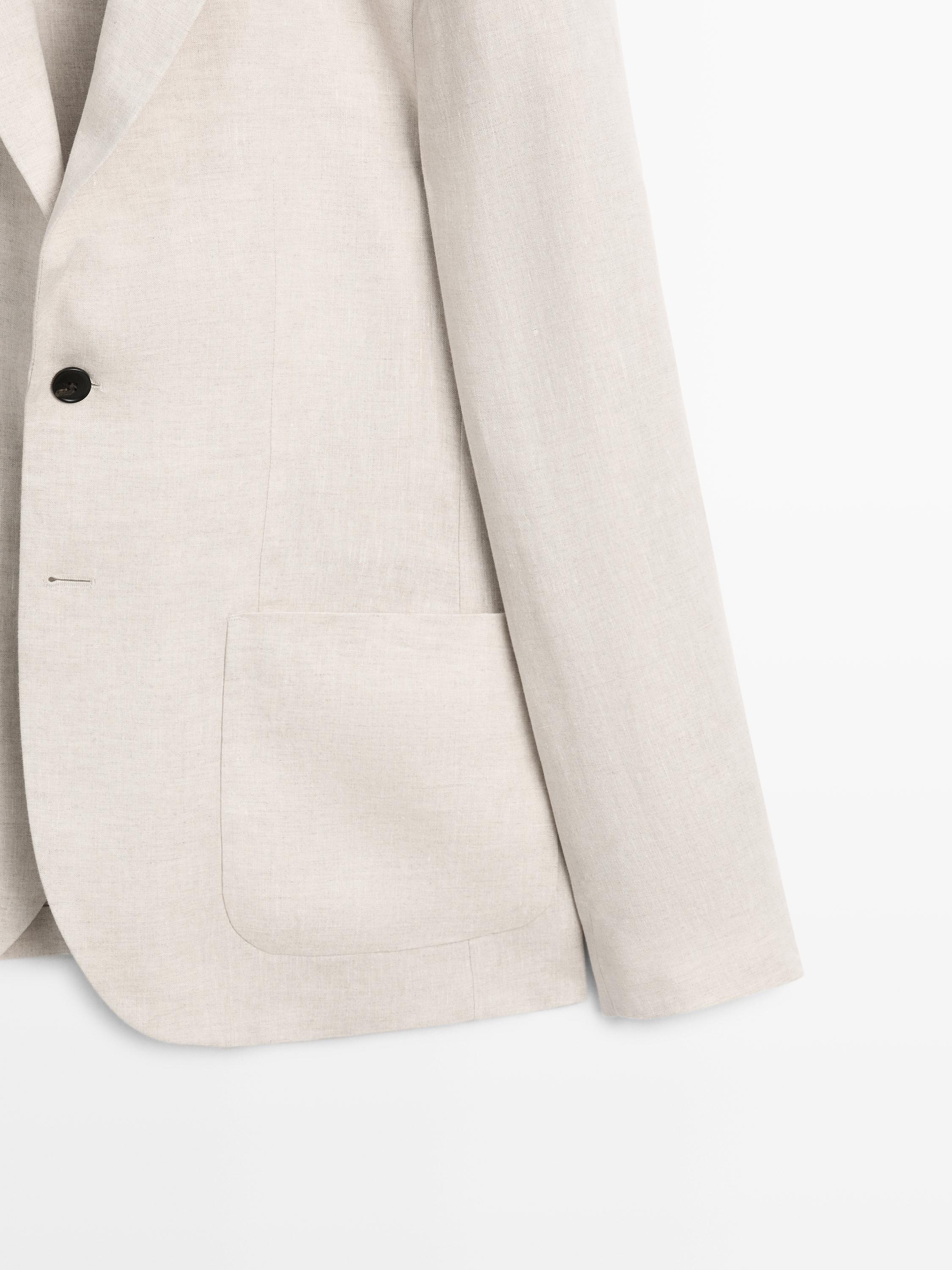100% linen suit blazer with pocket details — CREAM