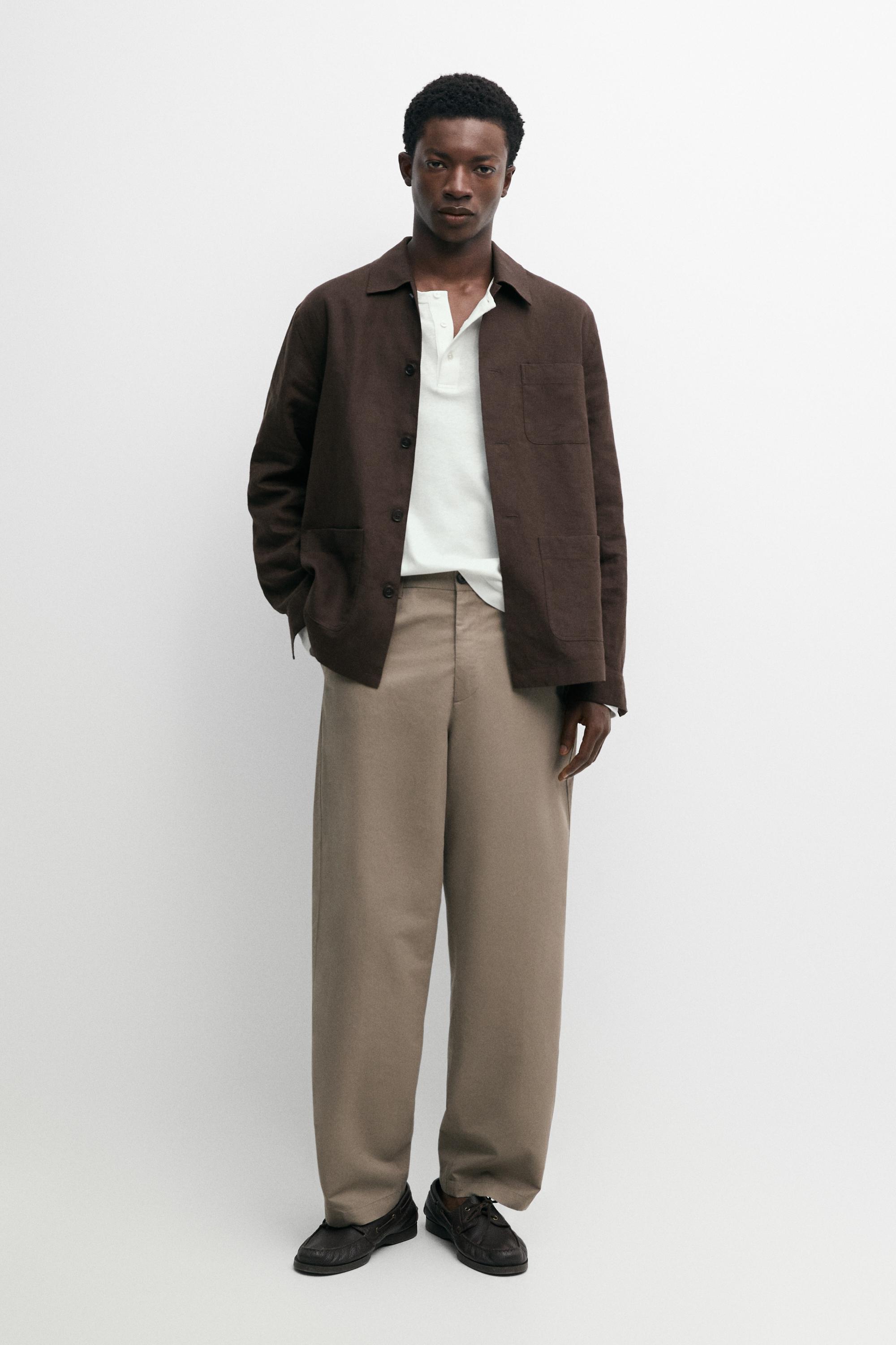 Cotton and linen barrel fit poplin trousers