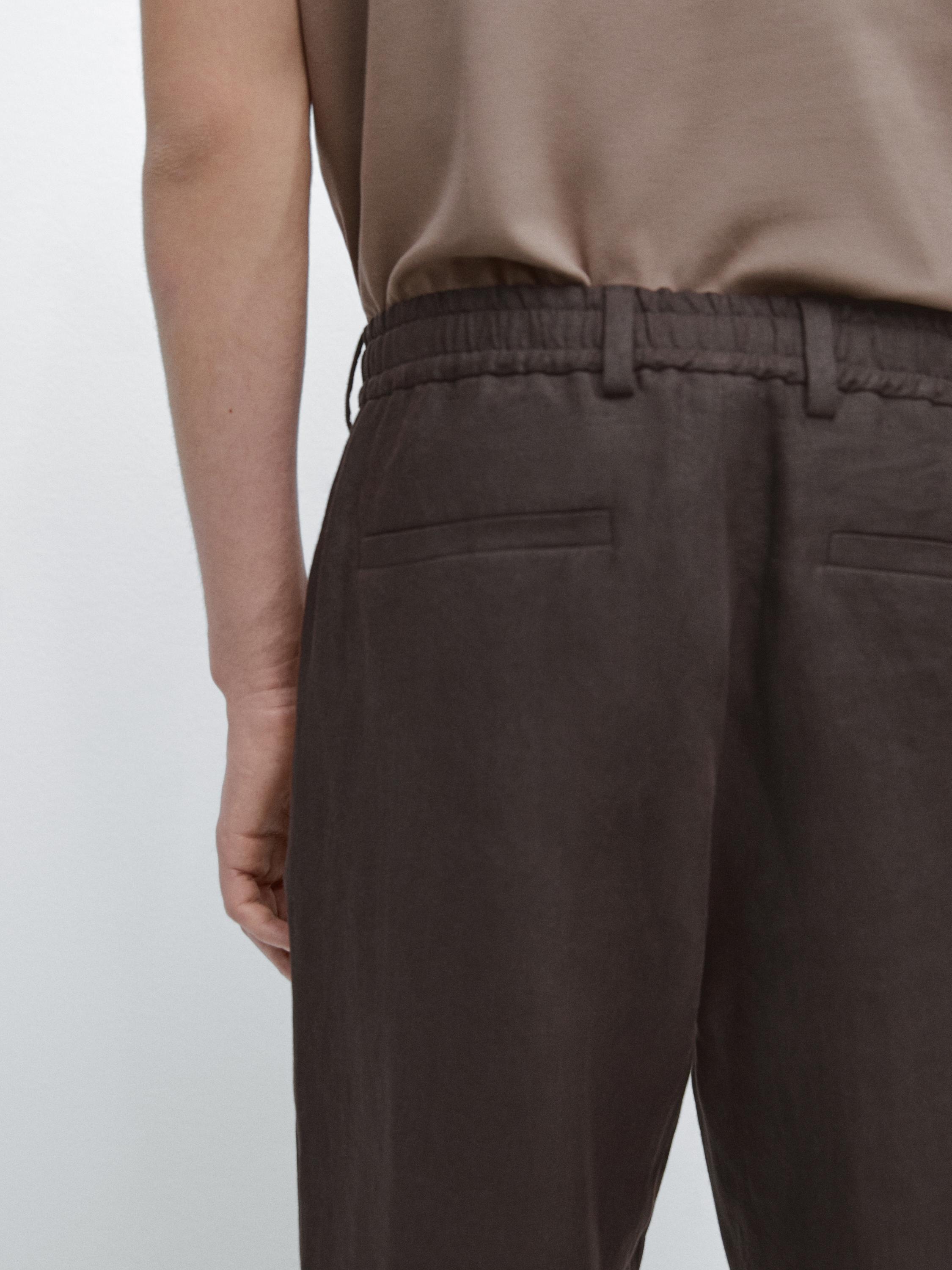 Total look linen trousers — Chocolate