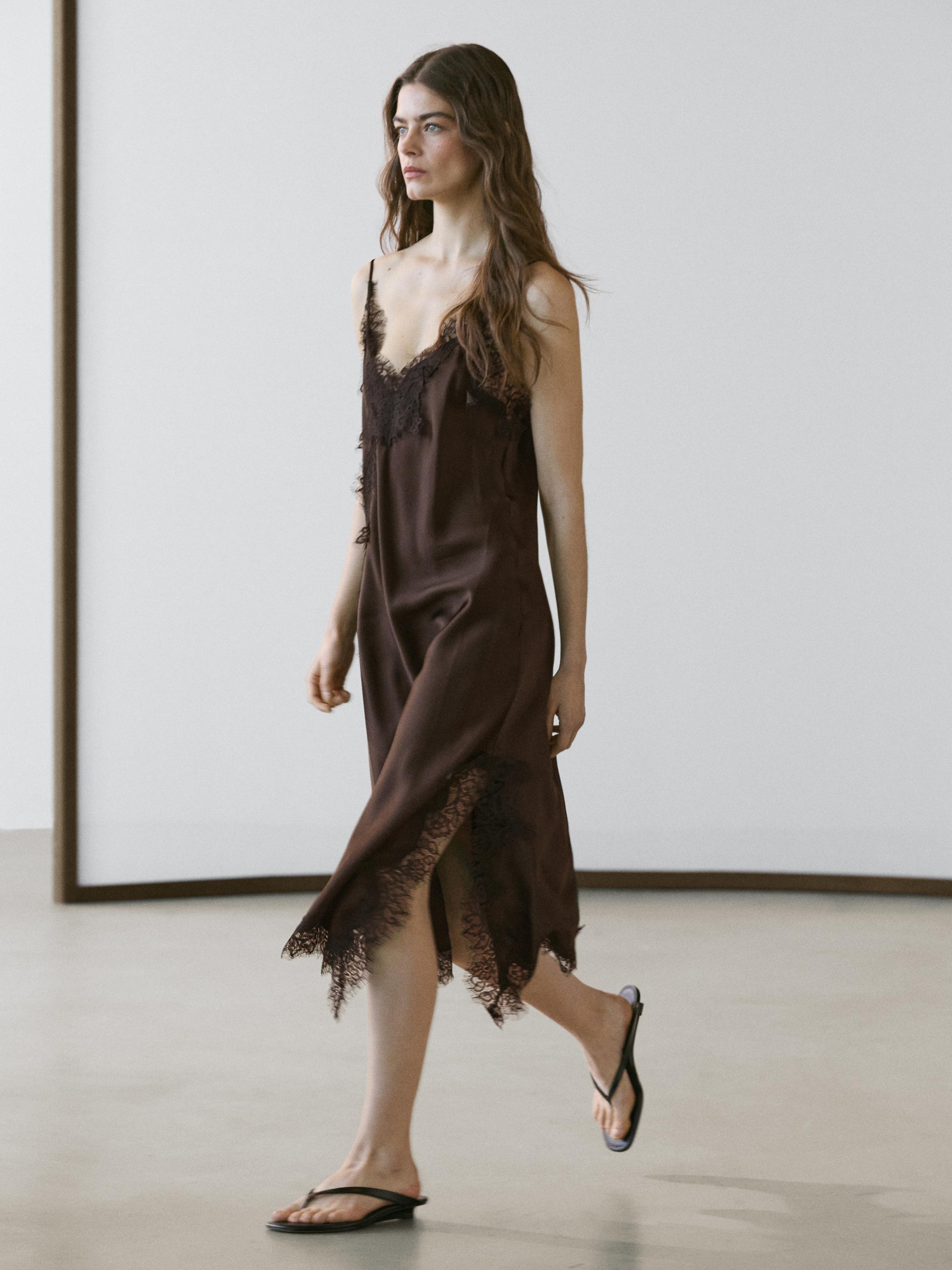 Camisole dress with lace detail — Chocolate