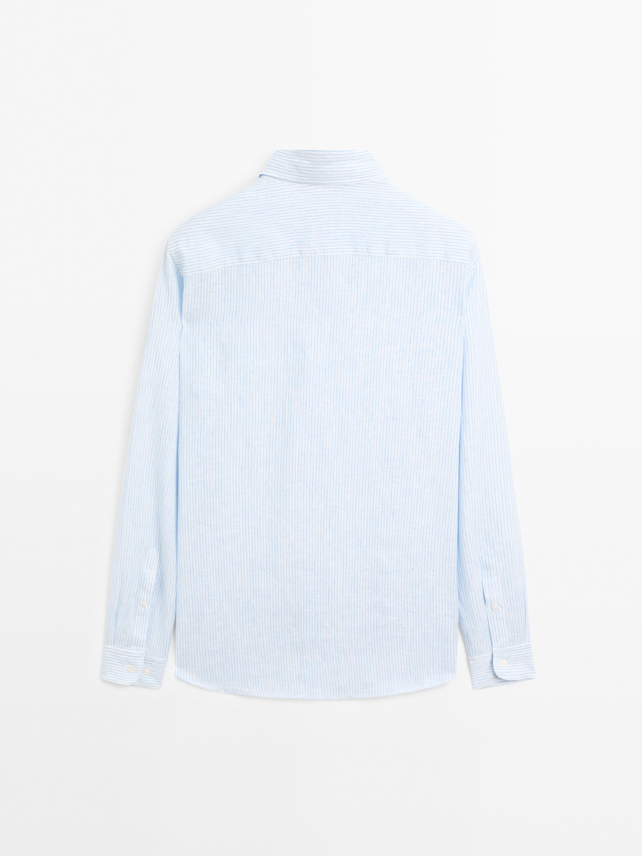 Slim fit striped 100% linen shirt