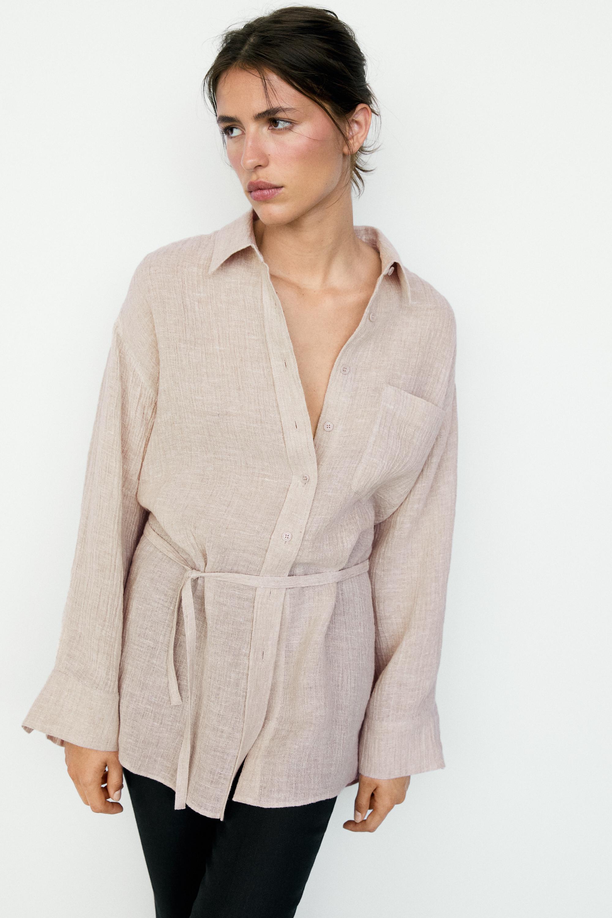 100% linen waffle-knit overshirt