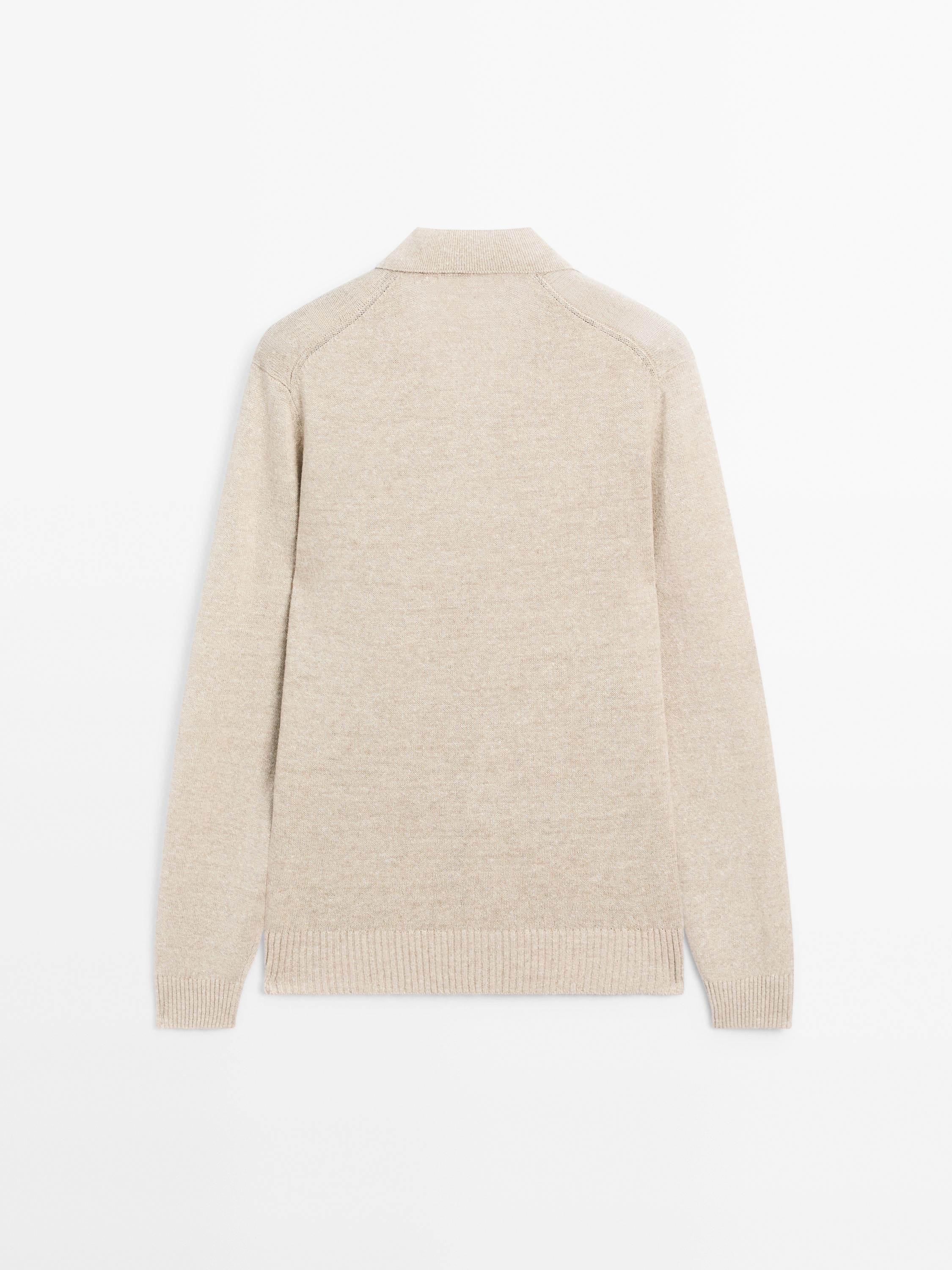 Linen blend melange knit polo sweater