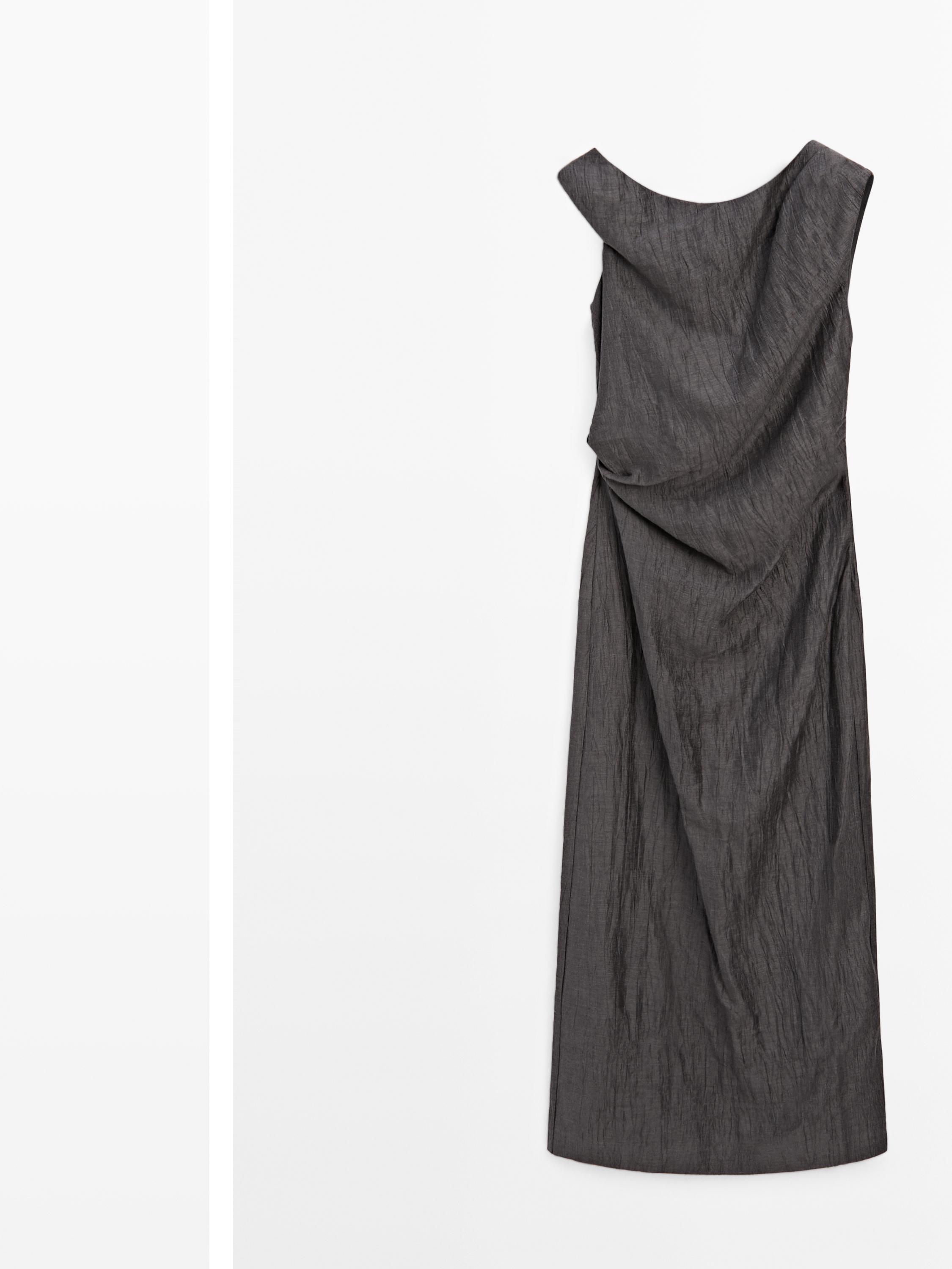 Midi dress with pleated shoulder detail — DARK GREY