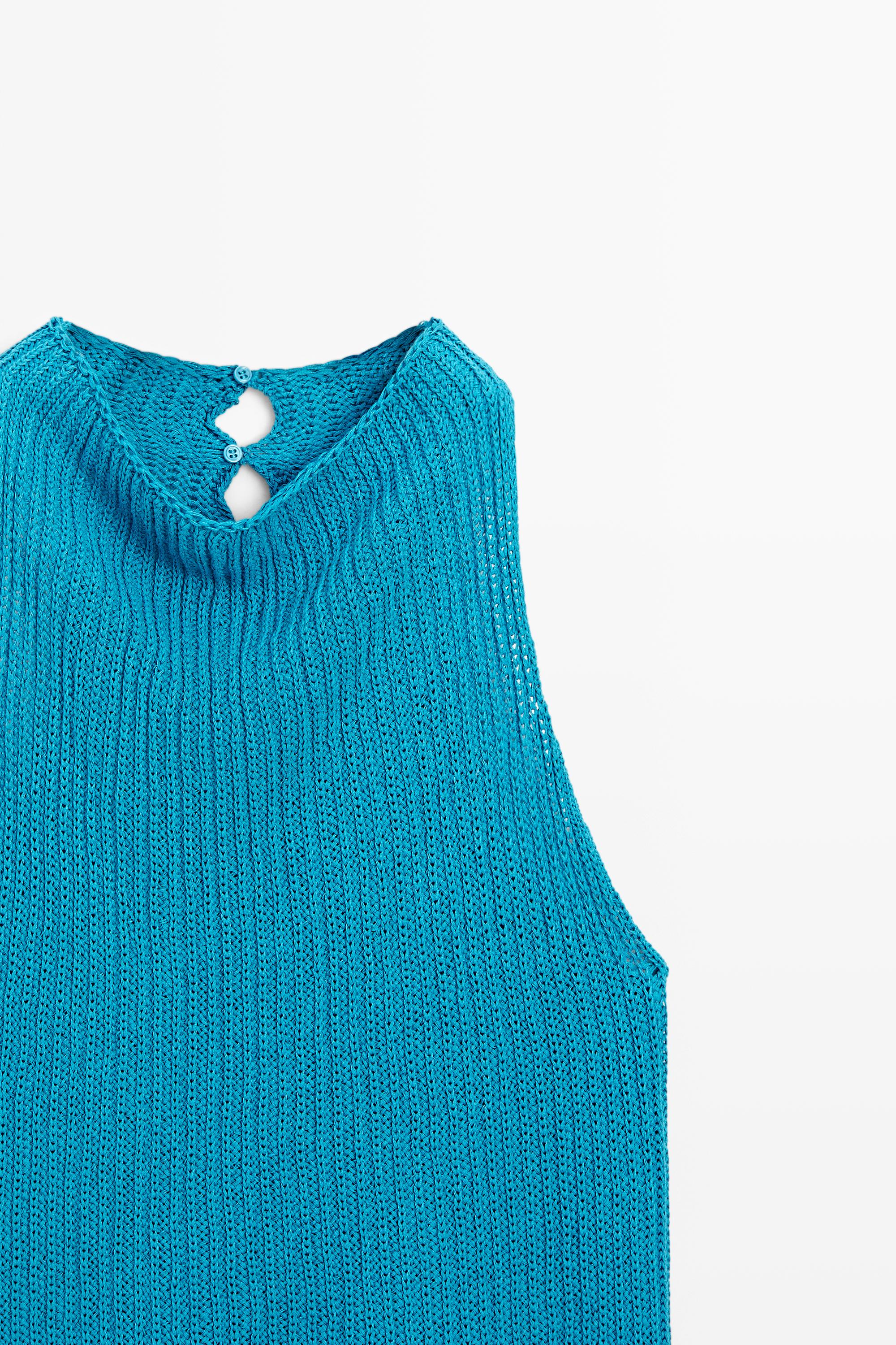 Linen blend knit button-detail top — TURQUOISE