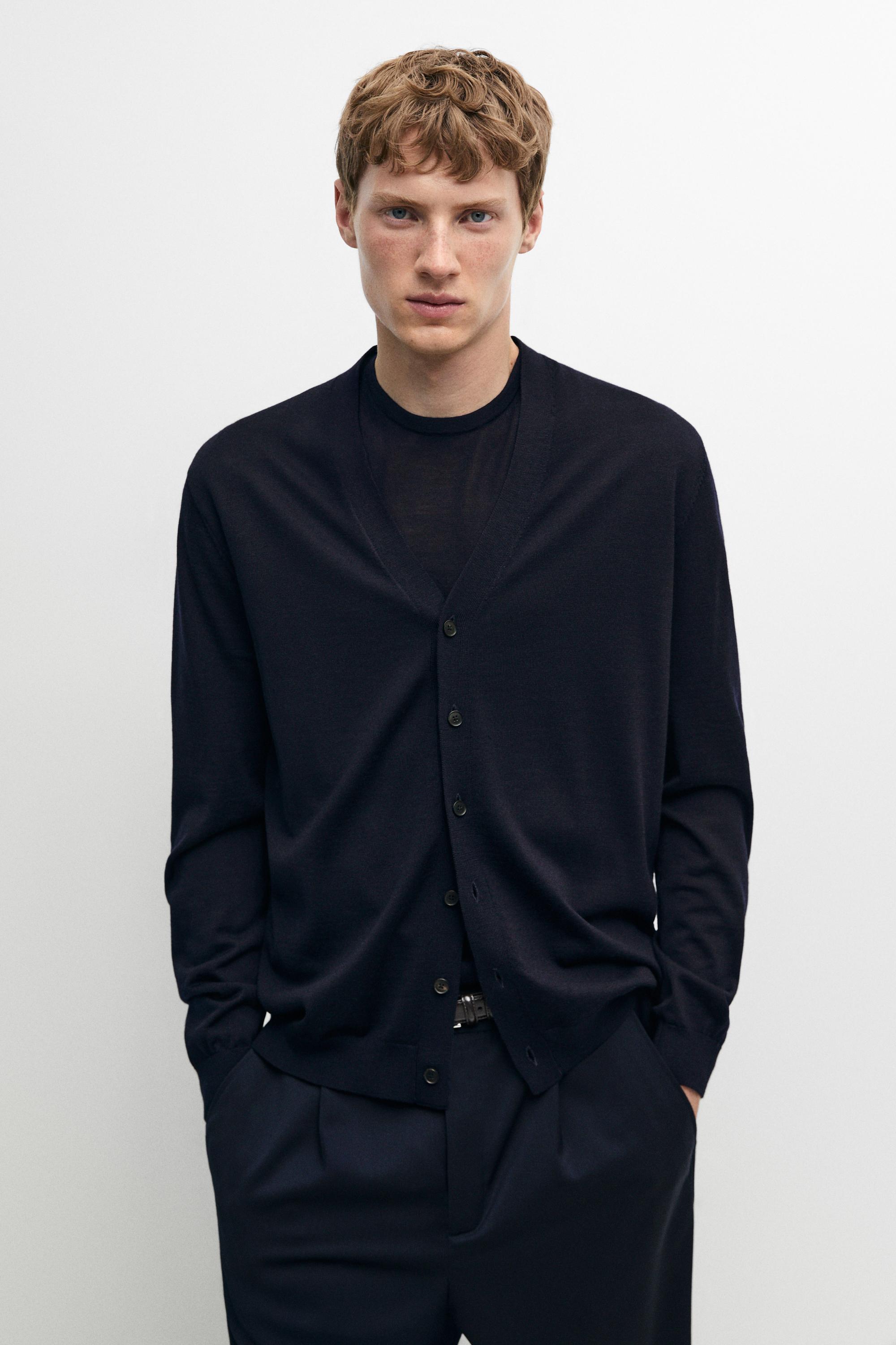 Merino wool button-up cardigan — NAVY BLUE