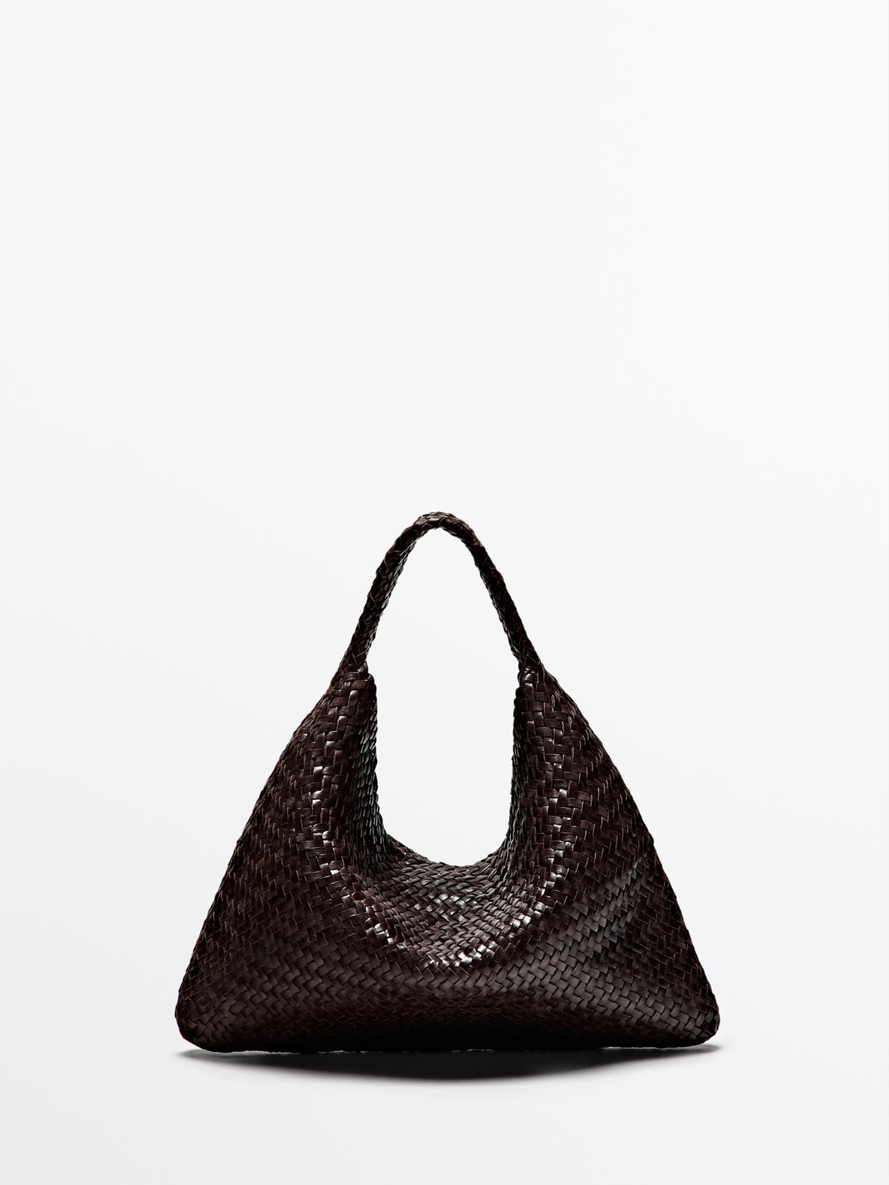 Massimo Dutti - Dames - Gevlochten Nappaleren Shopper - Bruin - 01