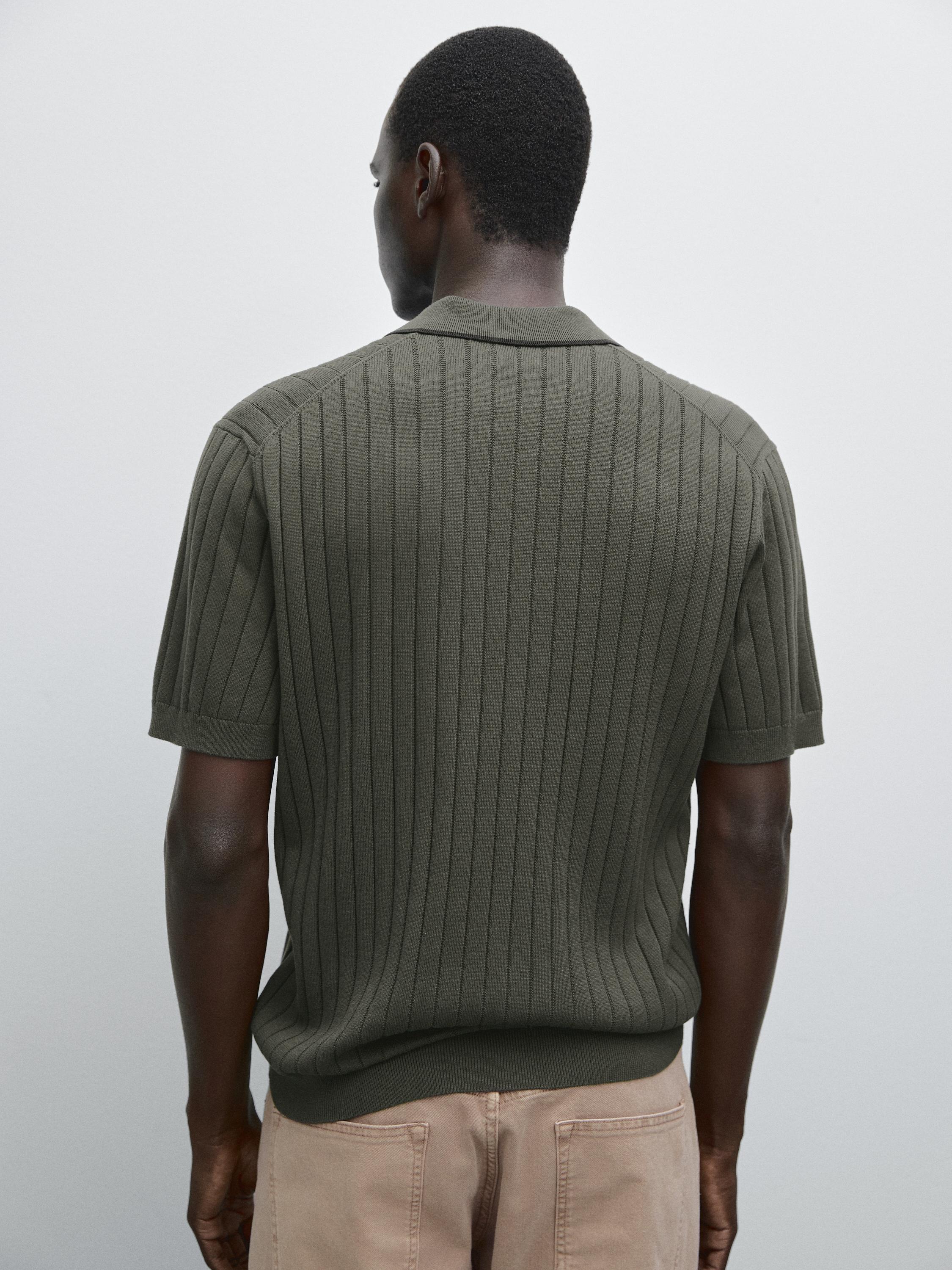 Ribbed knit polo shirt