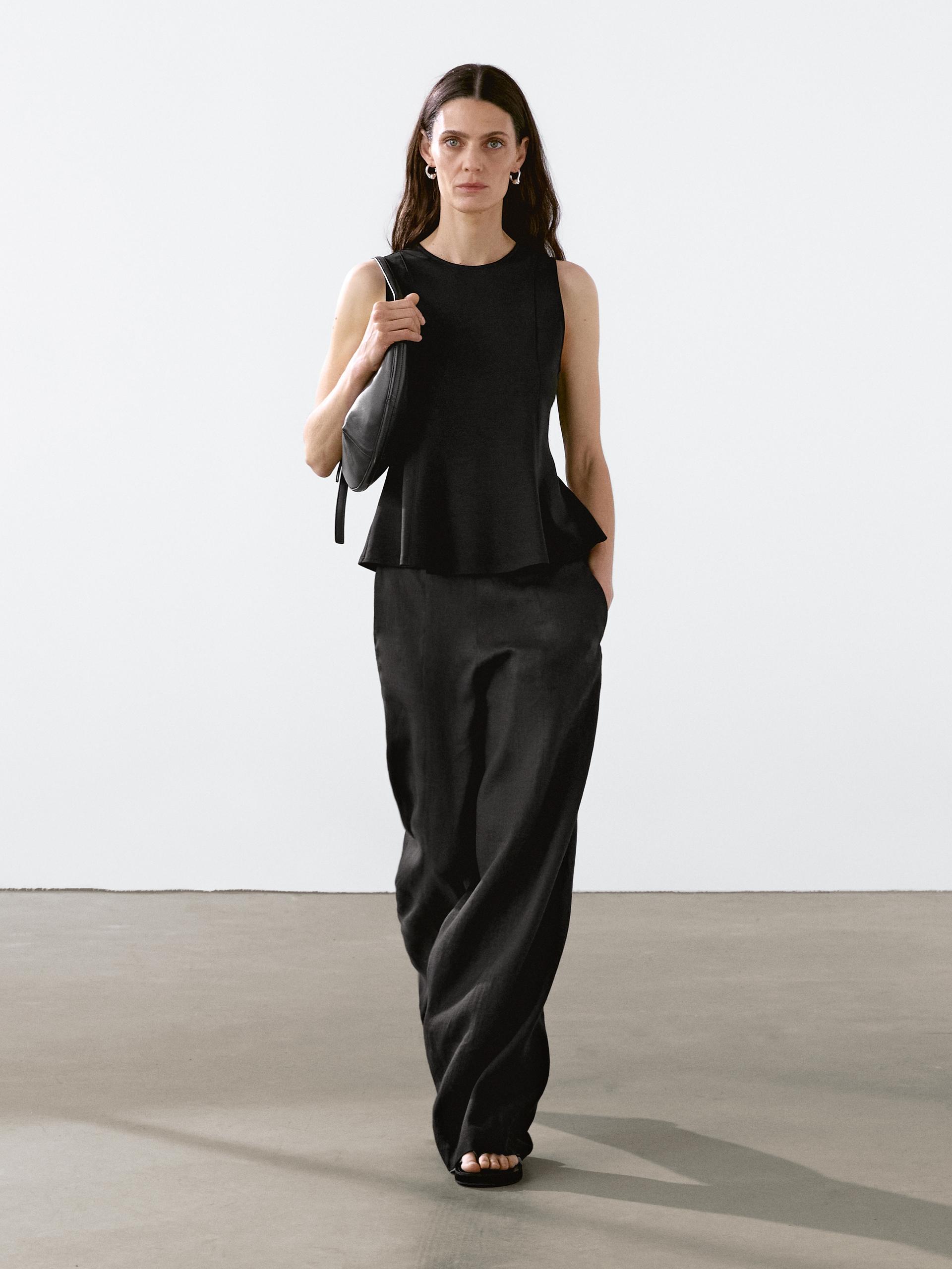 Top Halter Con Orlo Peplo - Nero - L - Massimo Dutti - Femminile