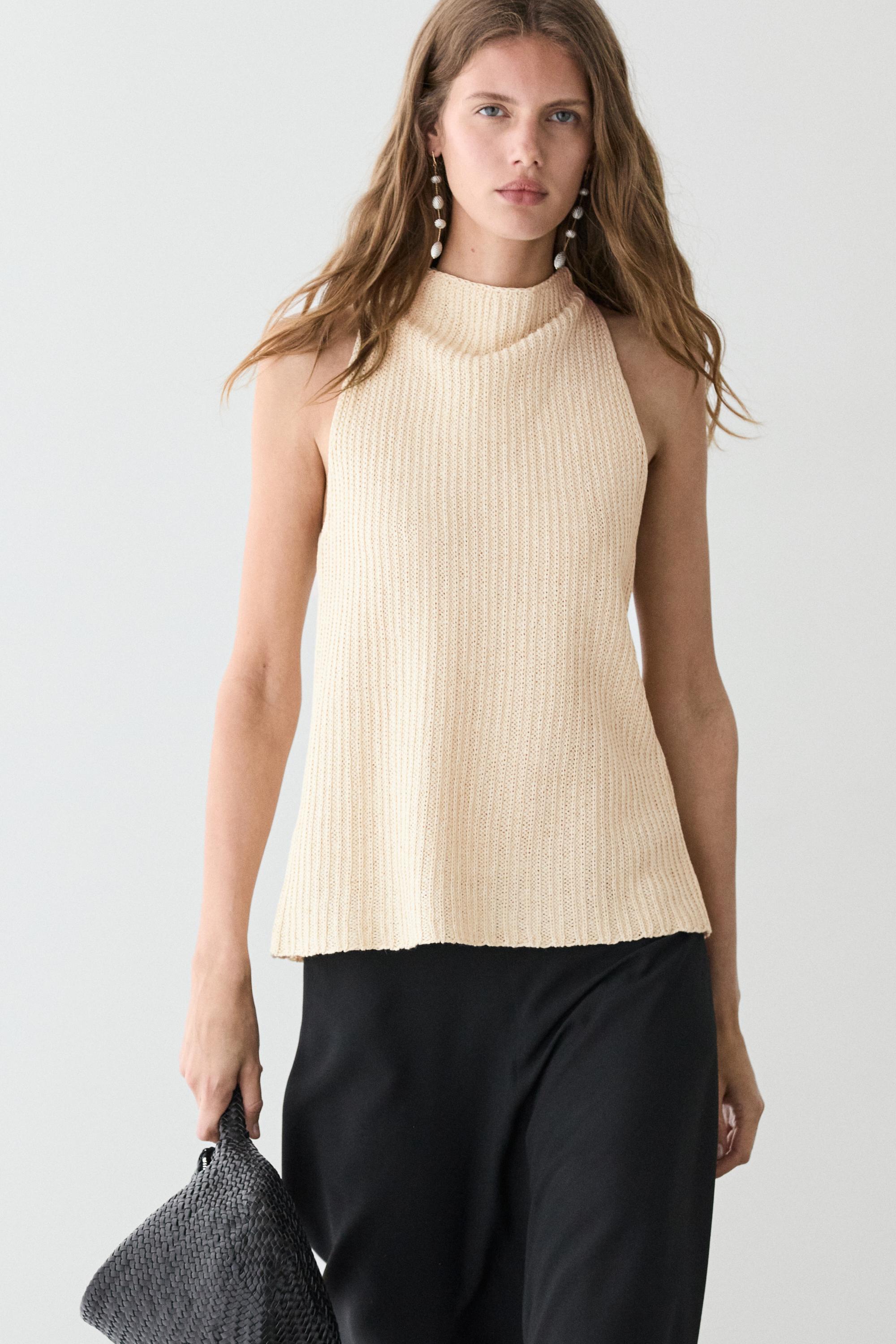 Linen blend knit top