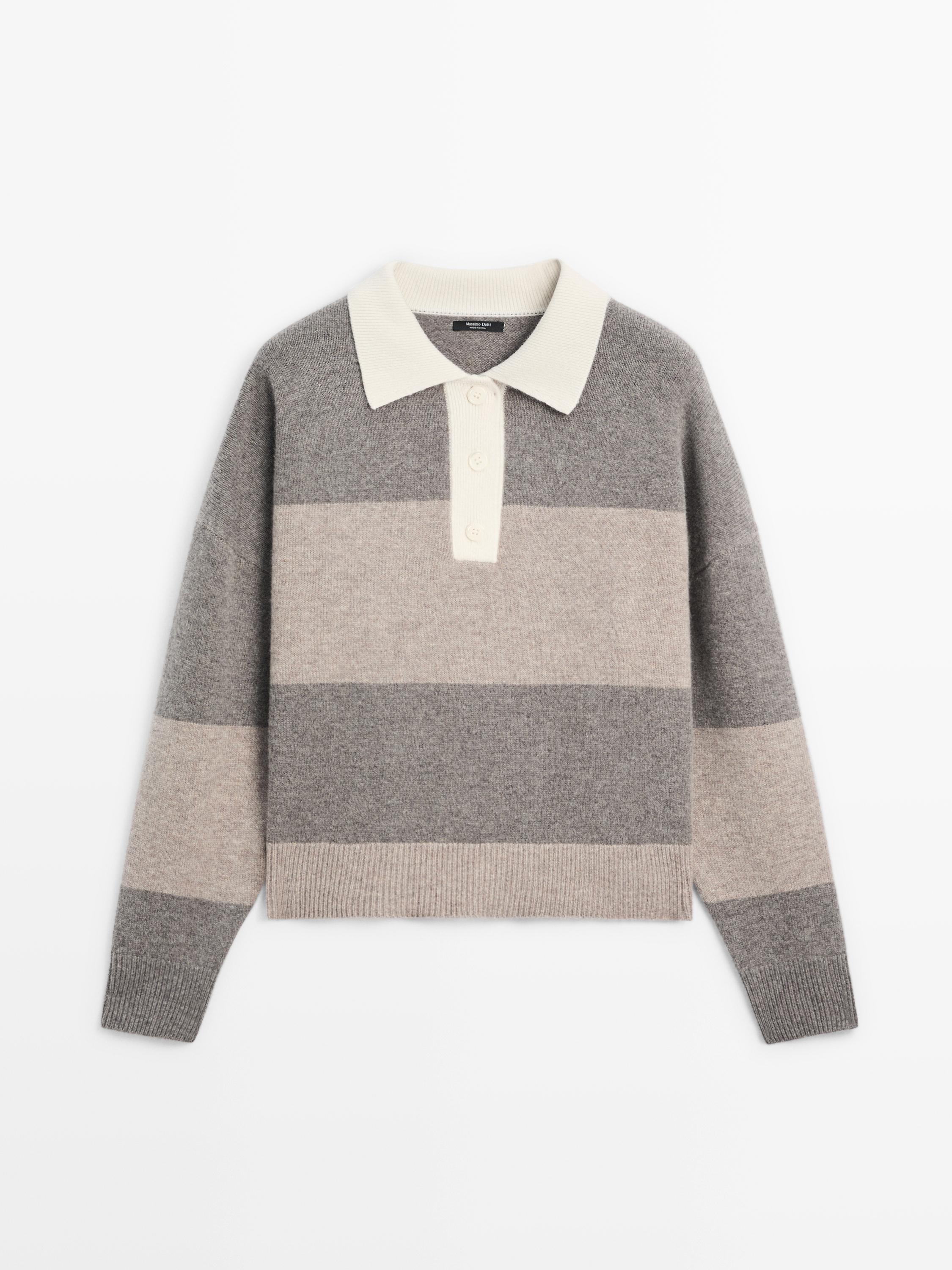 Pull polo à rayures en laine mélangée