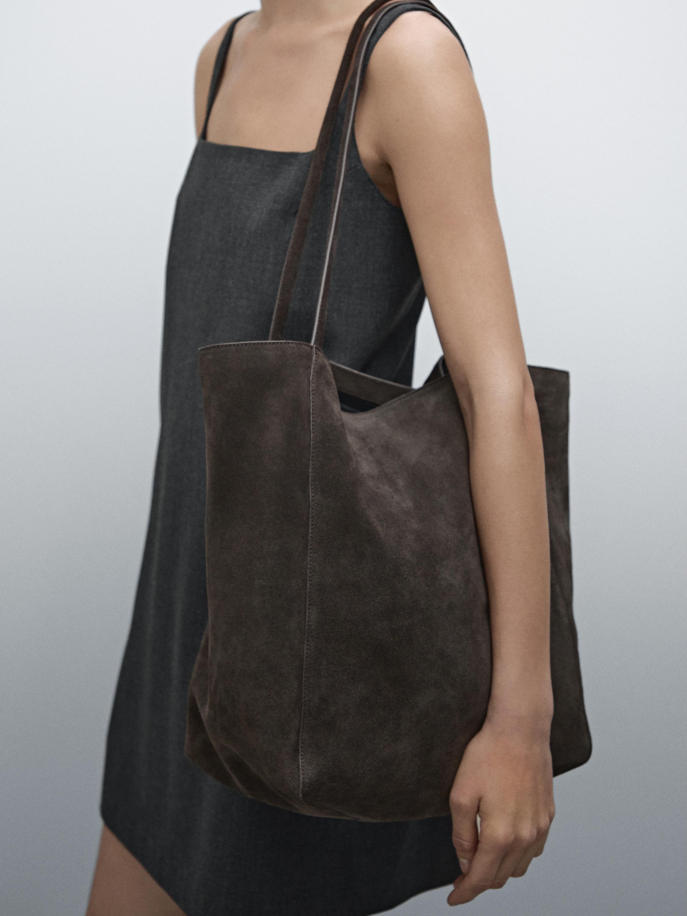 Split suede leather bucket bag