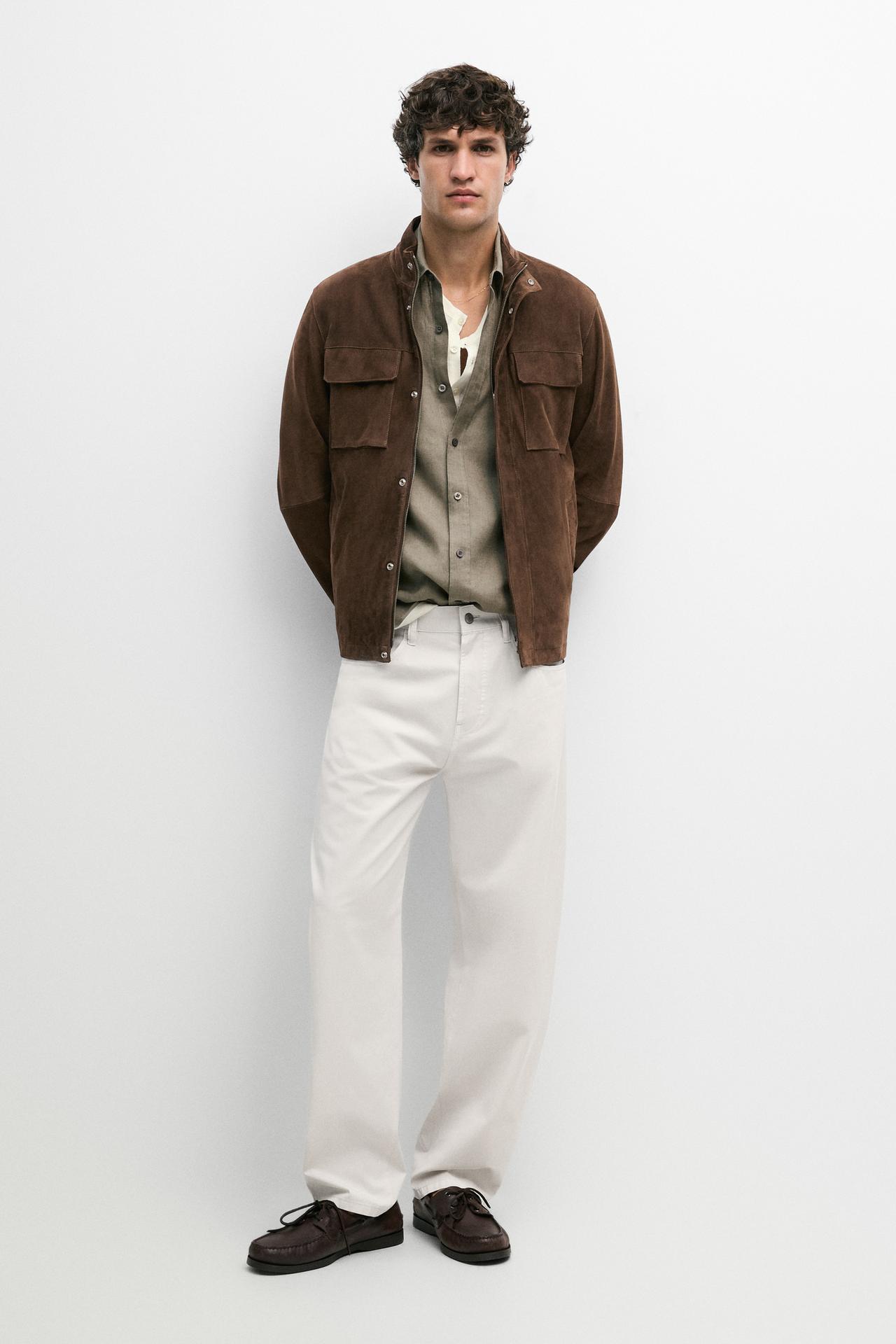 Suede leather pocket jacket — BROWN