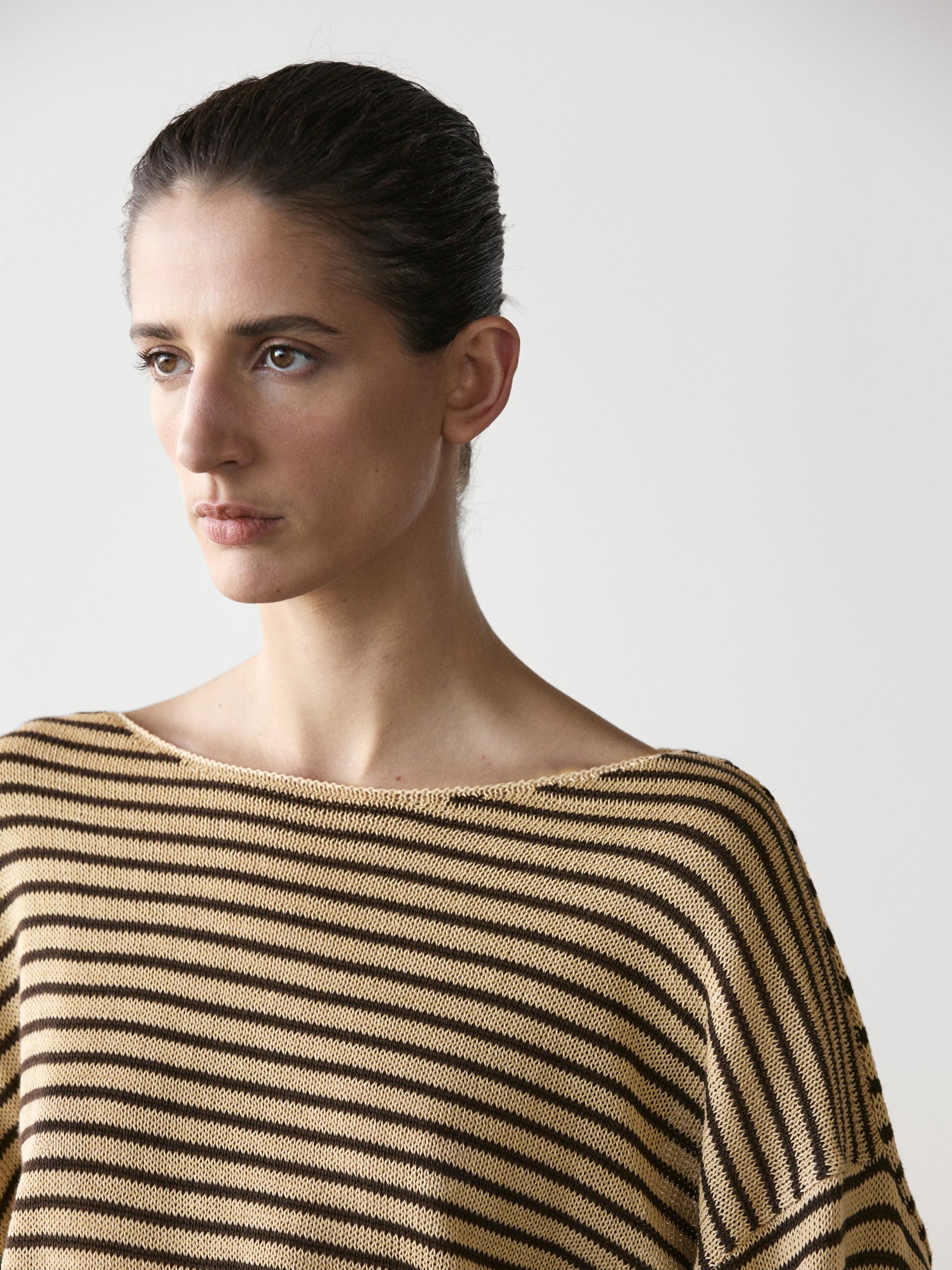 Maglia A Righe 100% Cotone - Marrone Tostato - Xs - Massimo Dutti - Femminile