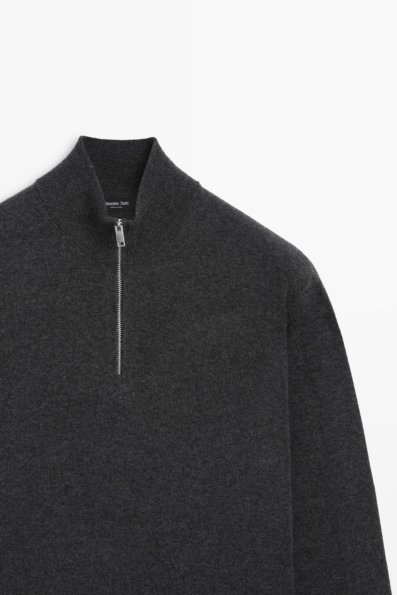Mock neck knit sweater with zip — CHARCOAL