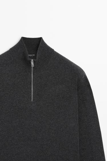 Mock neck knit sweater with zip — CHARCOAL 4