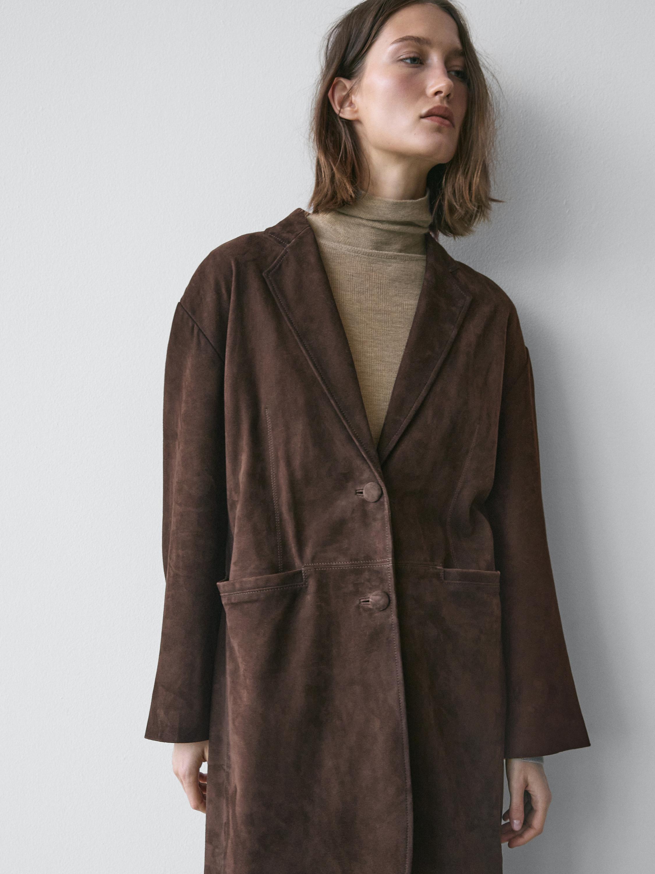 Long suede leather coat — BROWN
