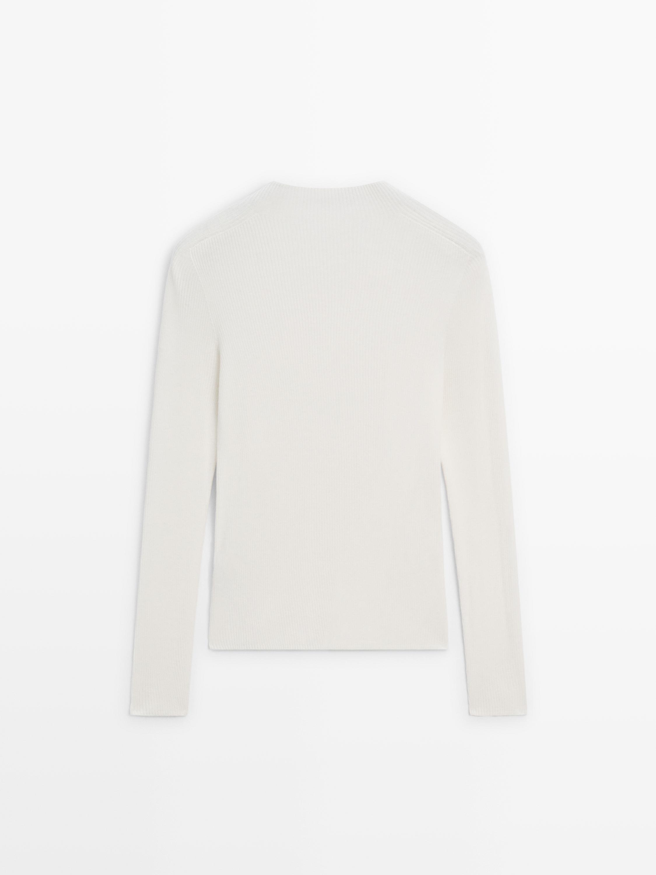 Ribbed knit mock turtleneck sweater — CREAM