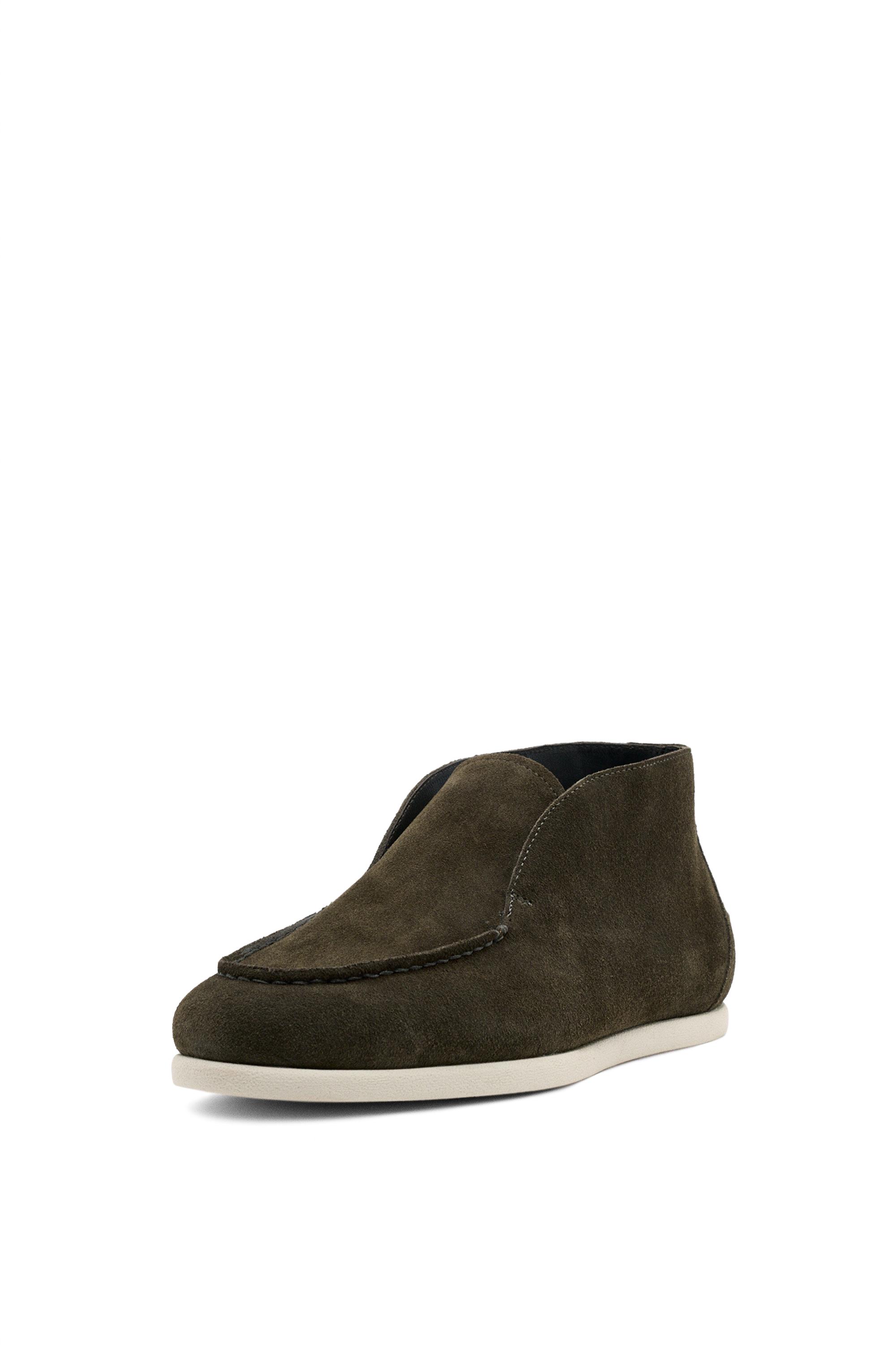 Split suede leather ankle loafer — OLIVE