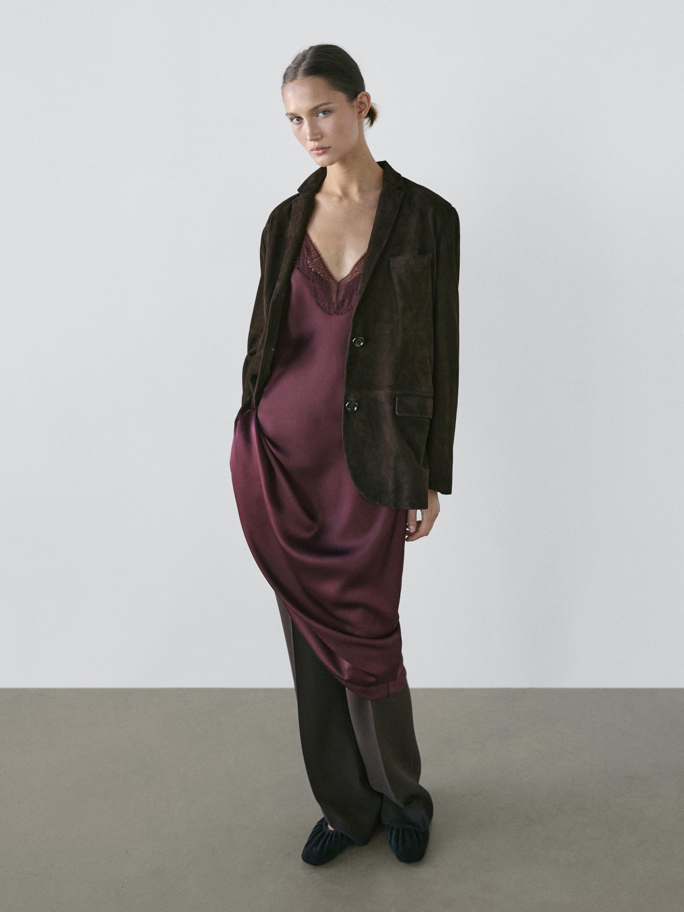 Flowing midi slip dress — BURGUNDY
