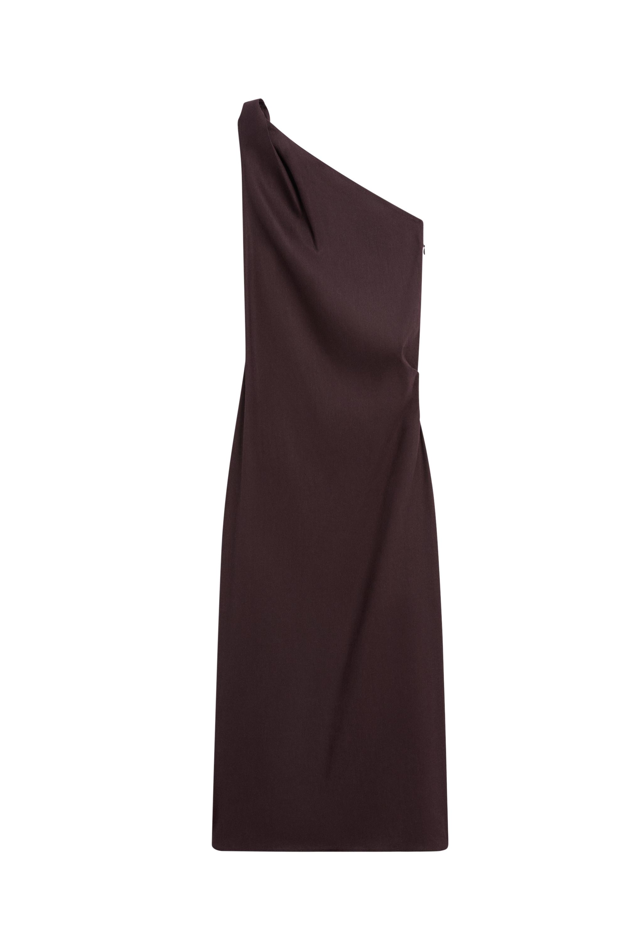 Asymmetric linen blend dress — BROWN