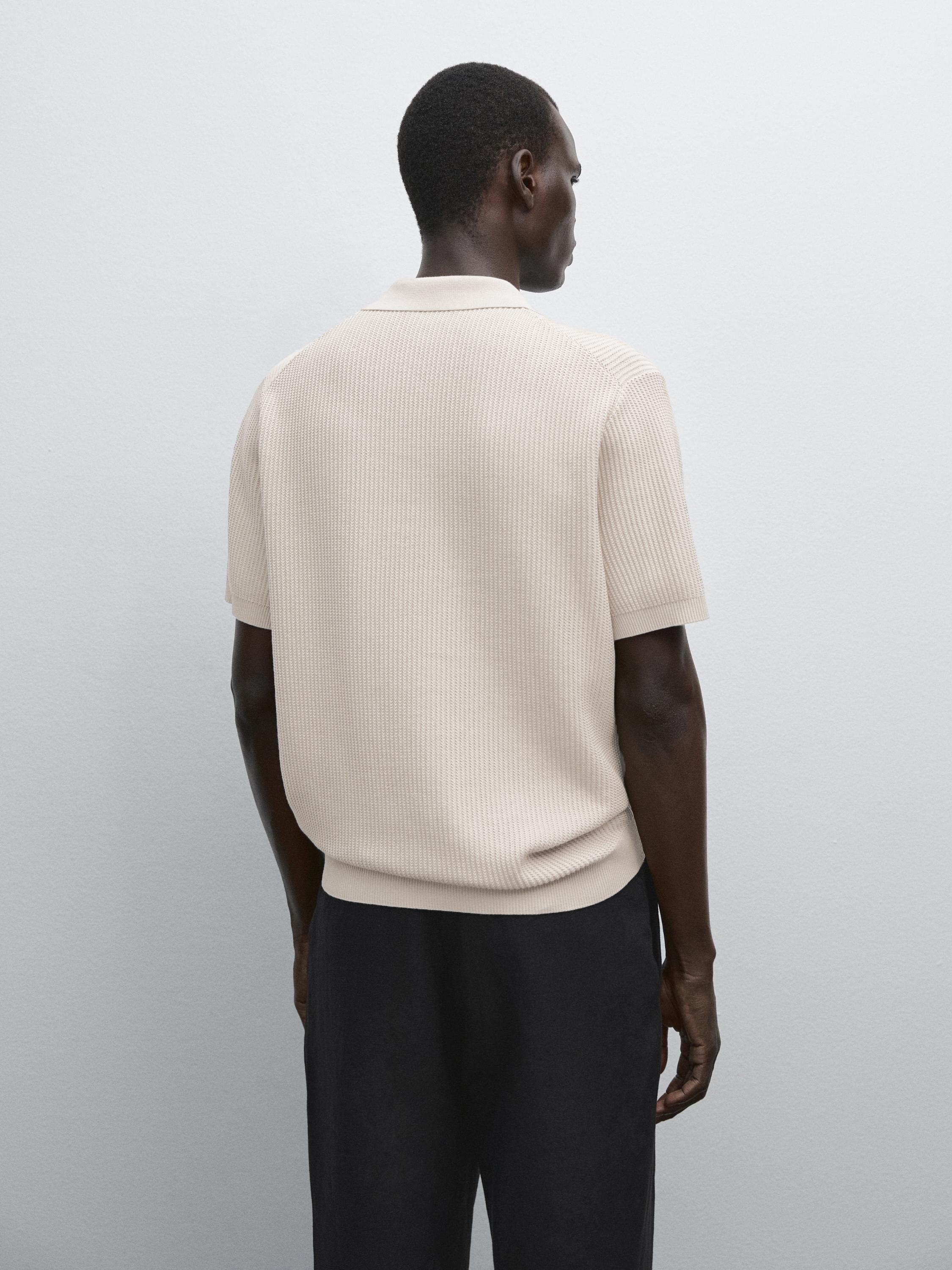 Textured cotton knit polo shirt