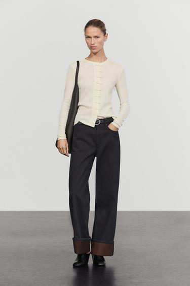 Cotton blend T-shirt with button detail — CREAM 8