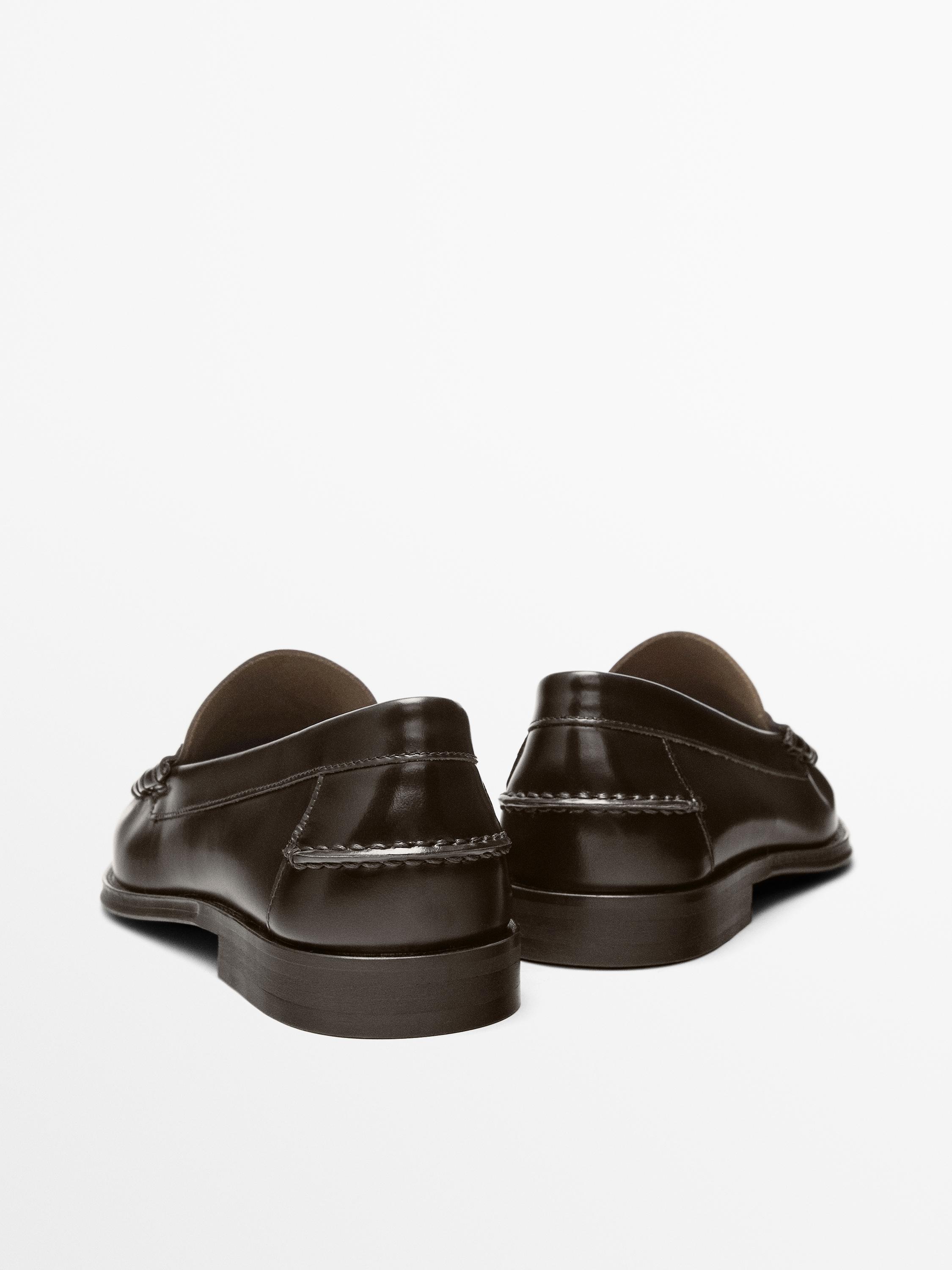 Leather loafers with penny strap — BROWN