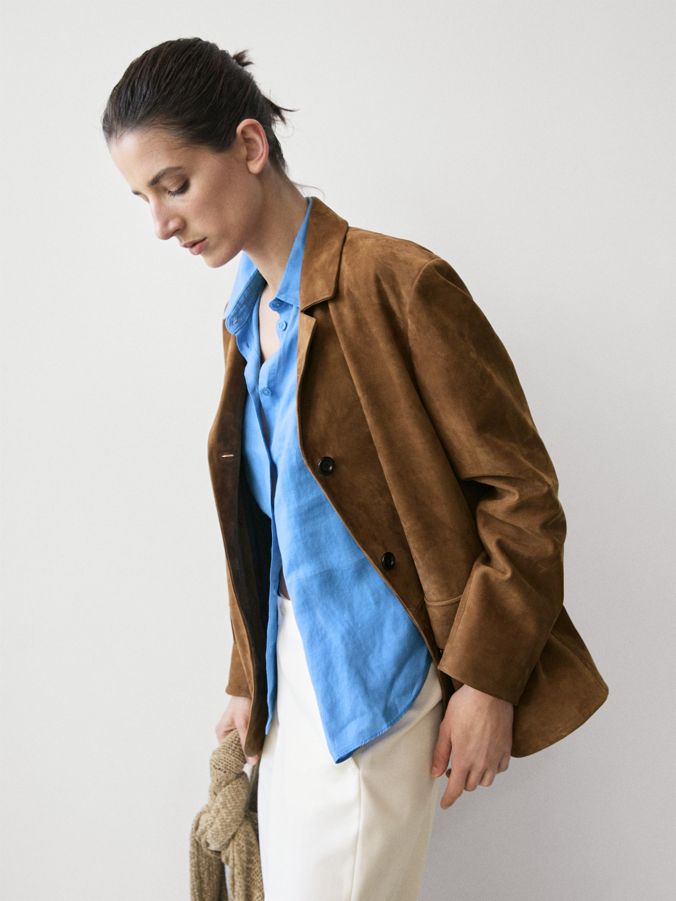 100% Suede lapel blazer — CAMEL