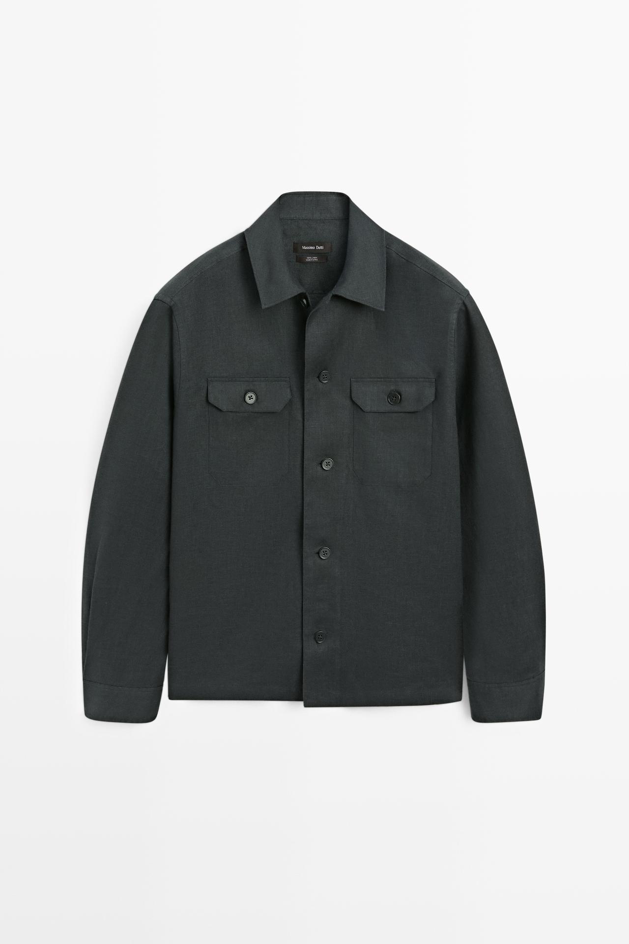 Massimo Dutti - Herre - Skjortejakke I Hør Med Lommer - Petroleumsblå - Xxl