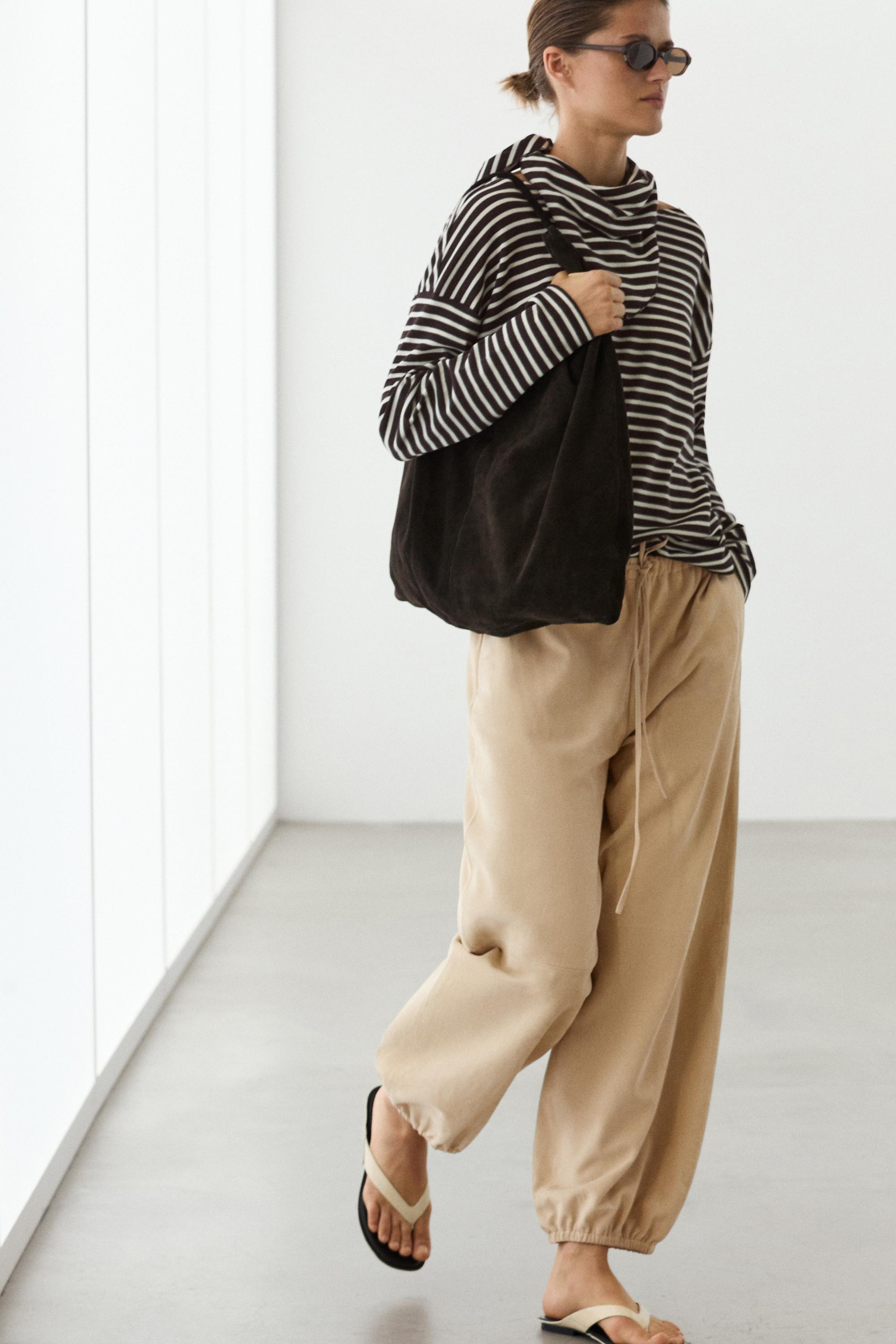 Cotton blend striped T-shirt with scarf detail
