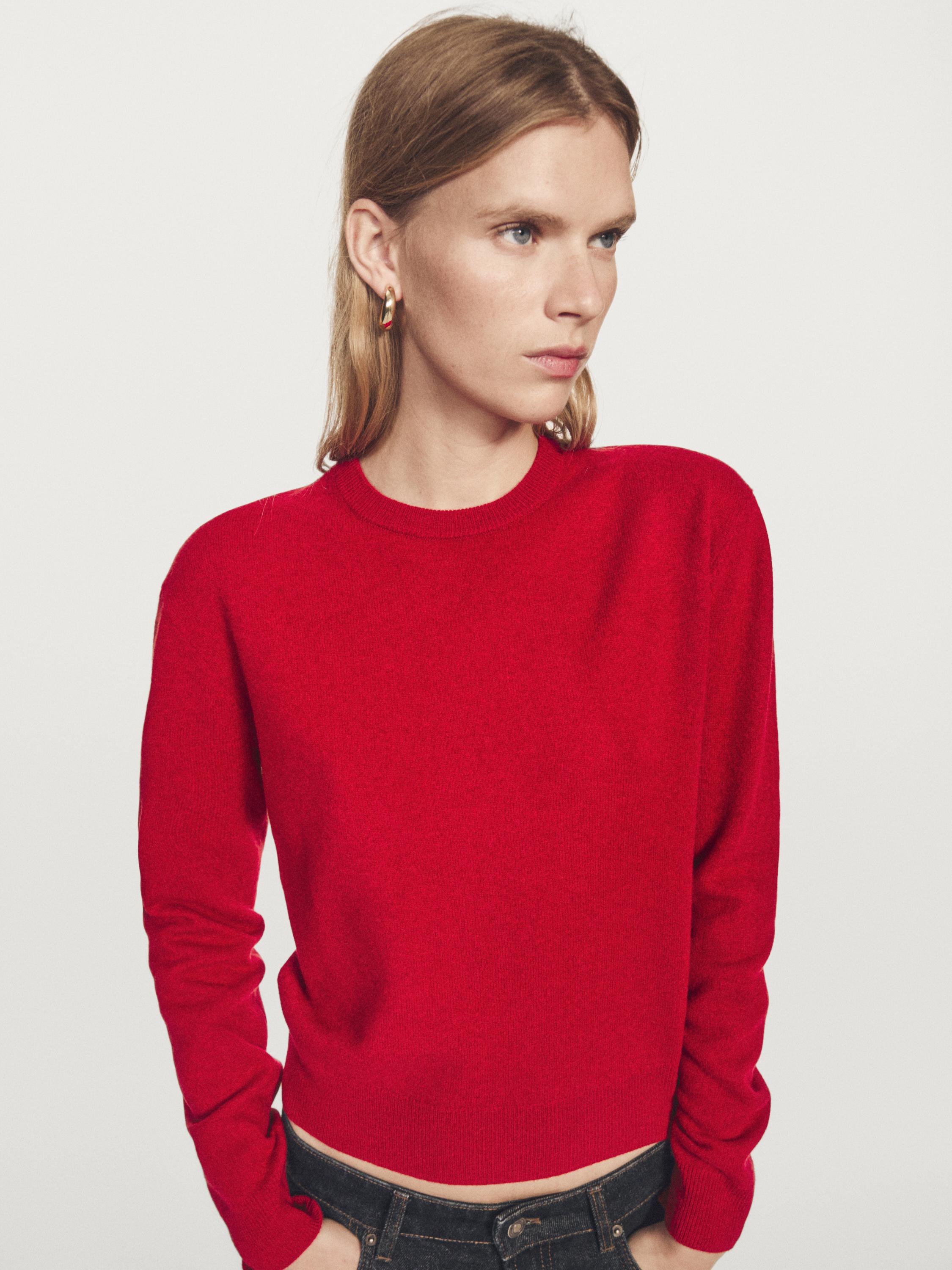 Wool blend crew neck knit sweater