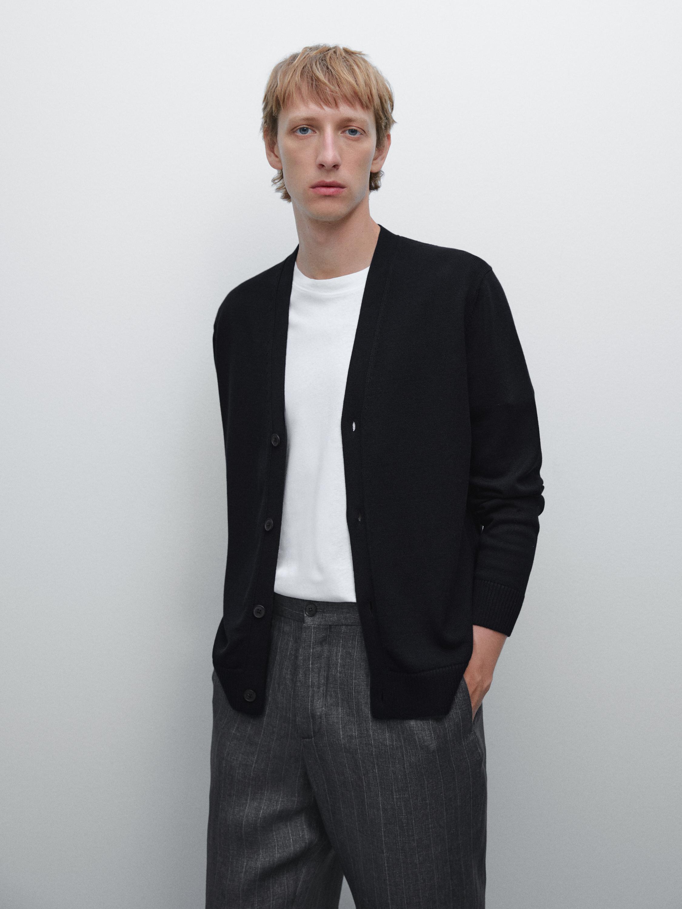 Strikket cardigan i bomuld med V-udskæring