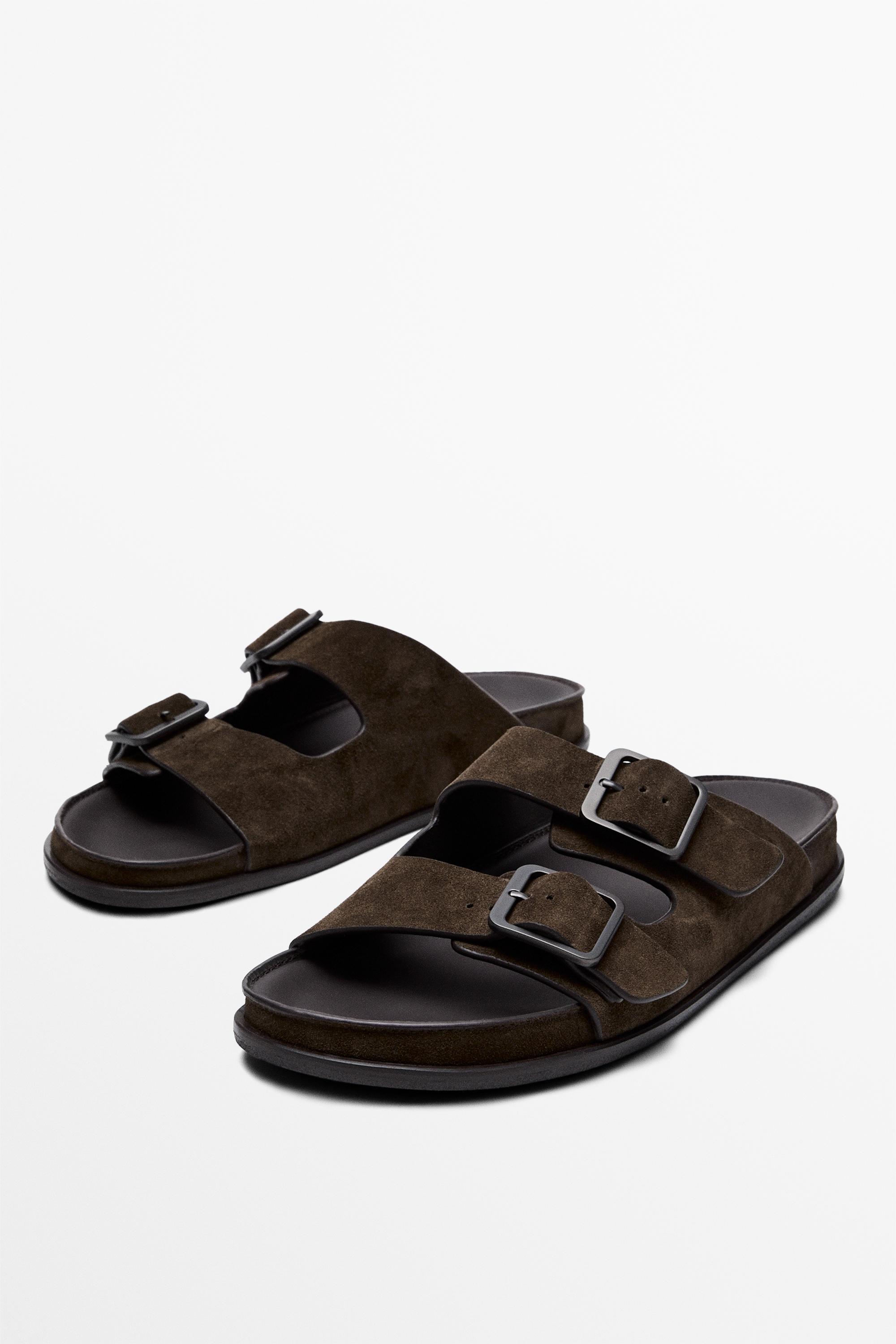 Buckled split leather sandals — OCHRE