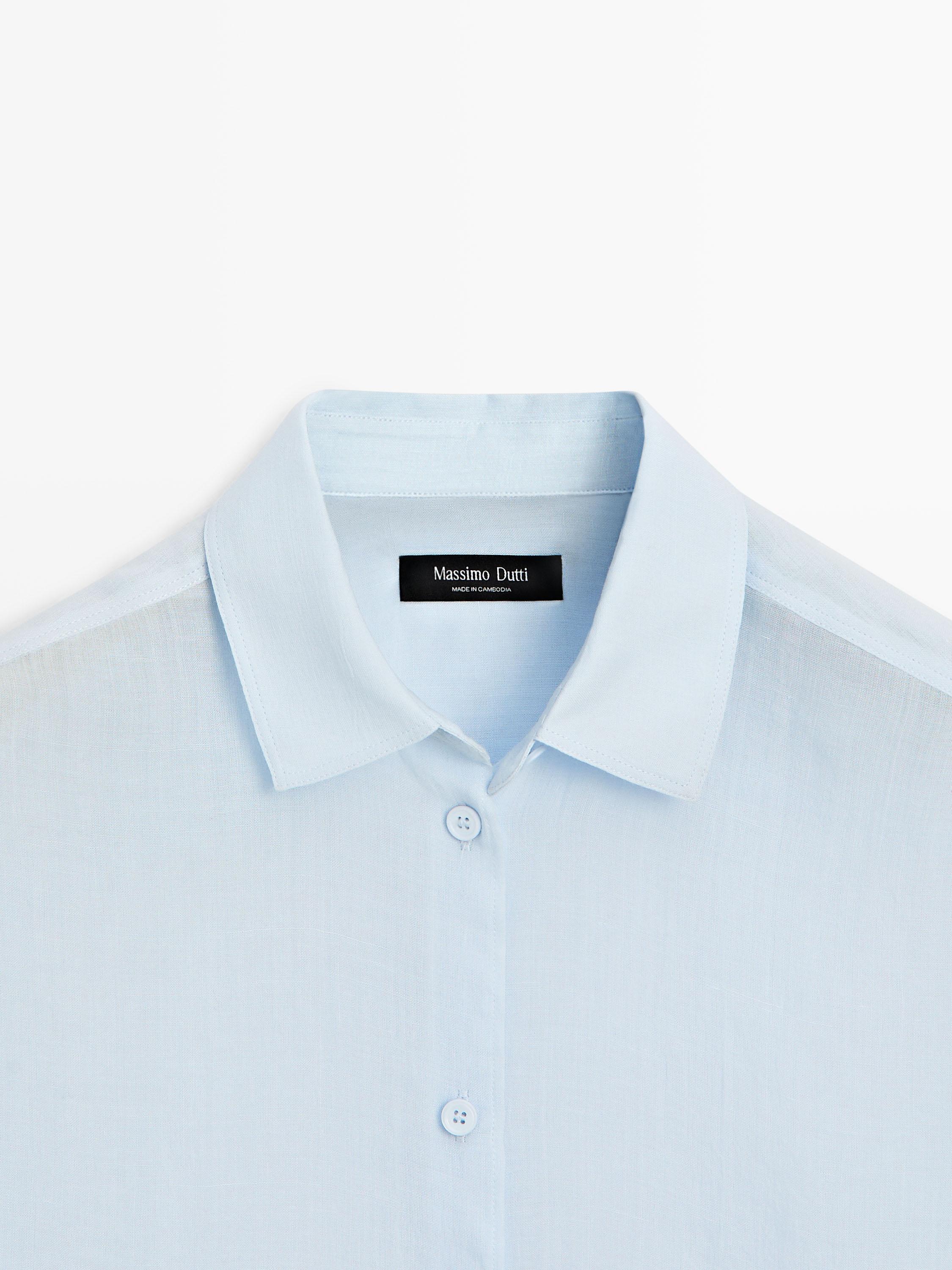 Flowing shirt with shirt collar — SKY BLUE
