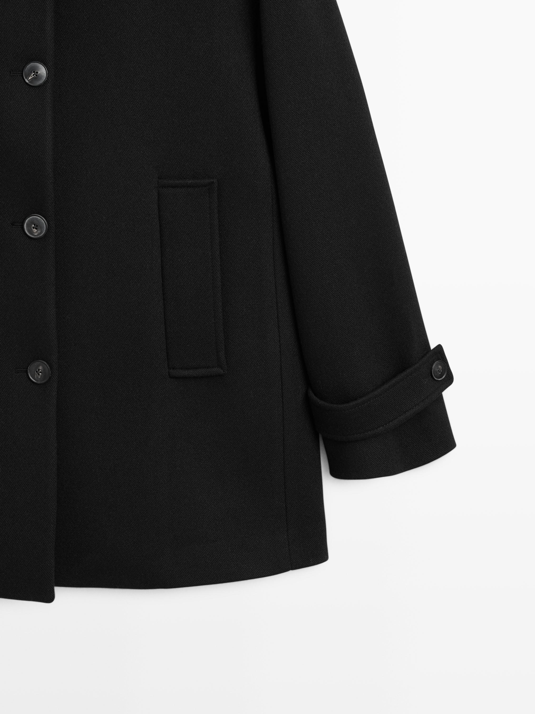 Wool blend high neck coat with button fastening — BLACK