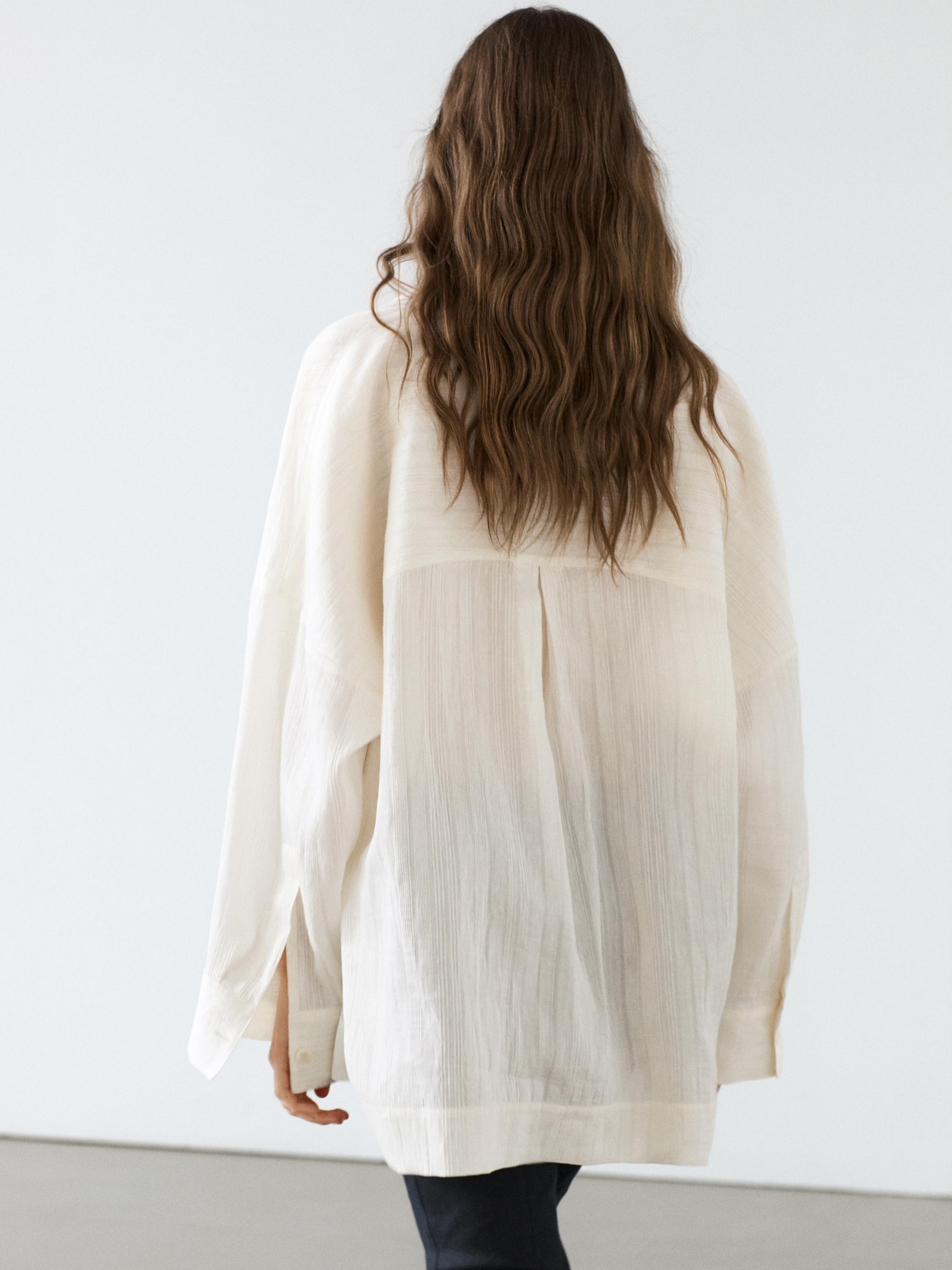 Flowing linen and cotton shirt with opening — Off white