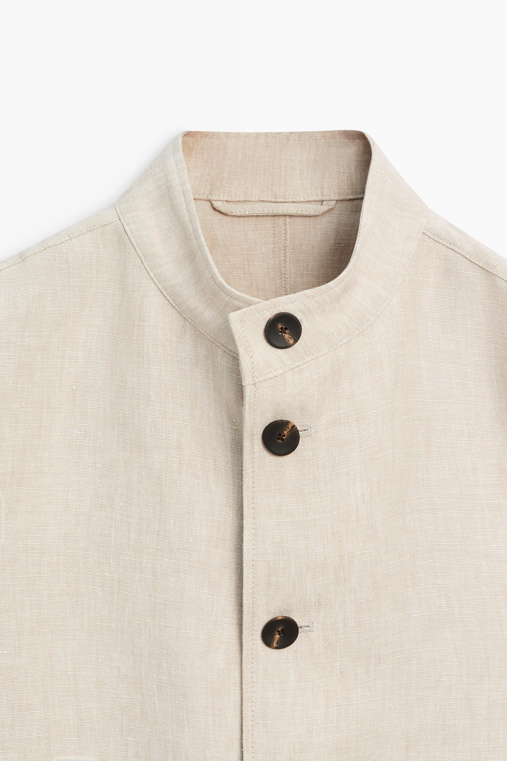 100% linen total look overshirt — BEIGE