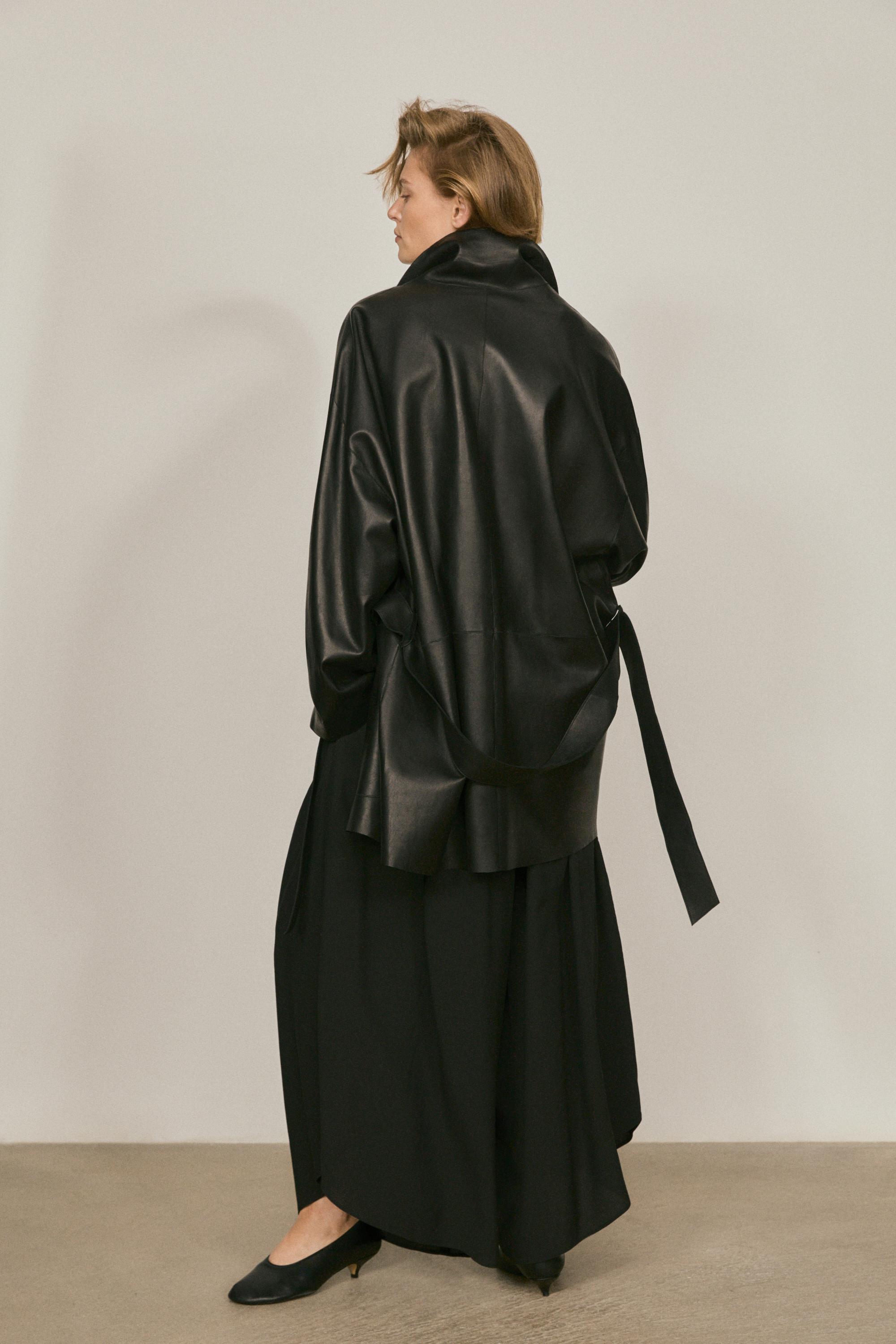 Long nappa leather jacket with tie - LIMITED EDITION — BLACK
