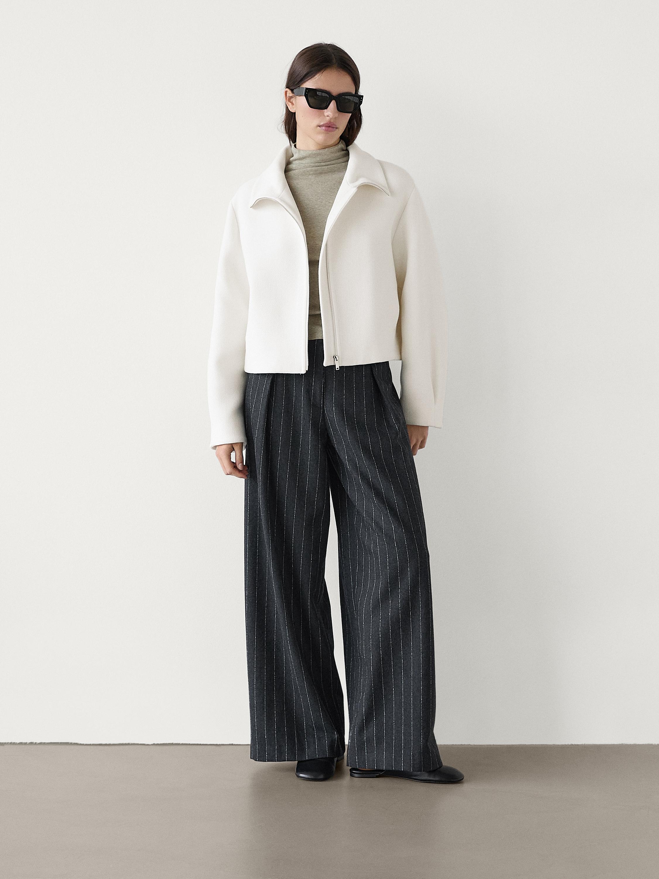 Pleated wool blend palazzo trousers · Charcoal · Dressy | Massimo Dutti