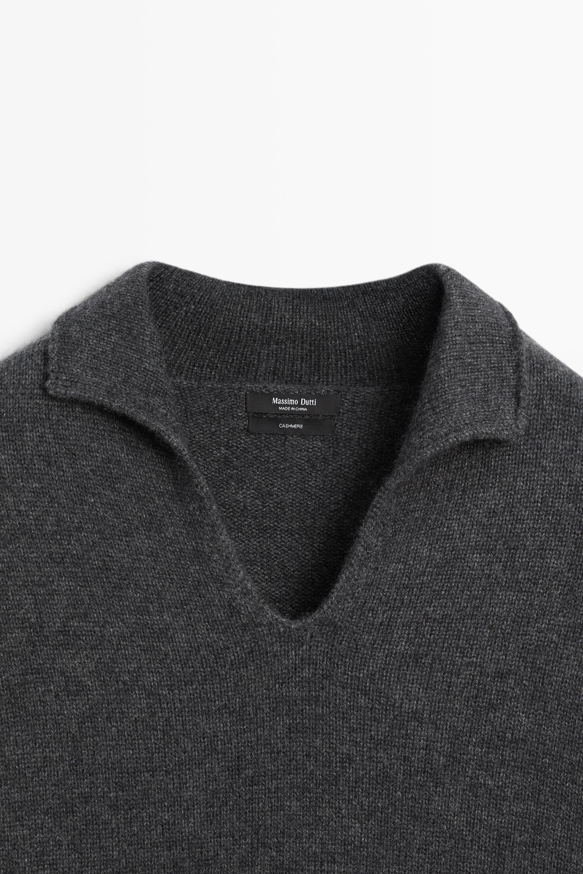 100% cashmere knit polo sweater — DARK GREY