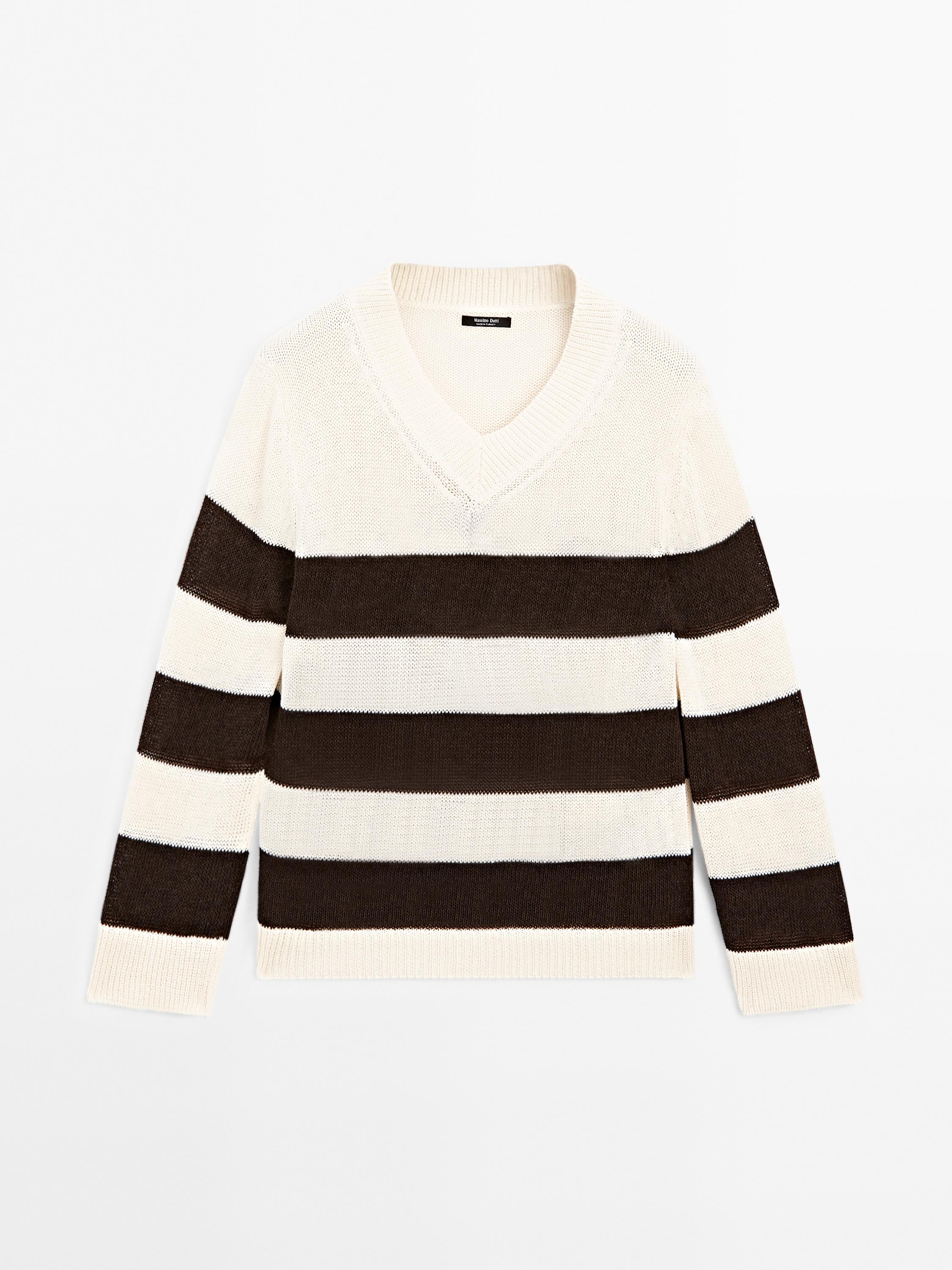 Striped cotton blend knit sweater