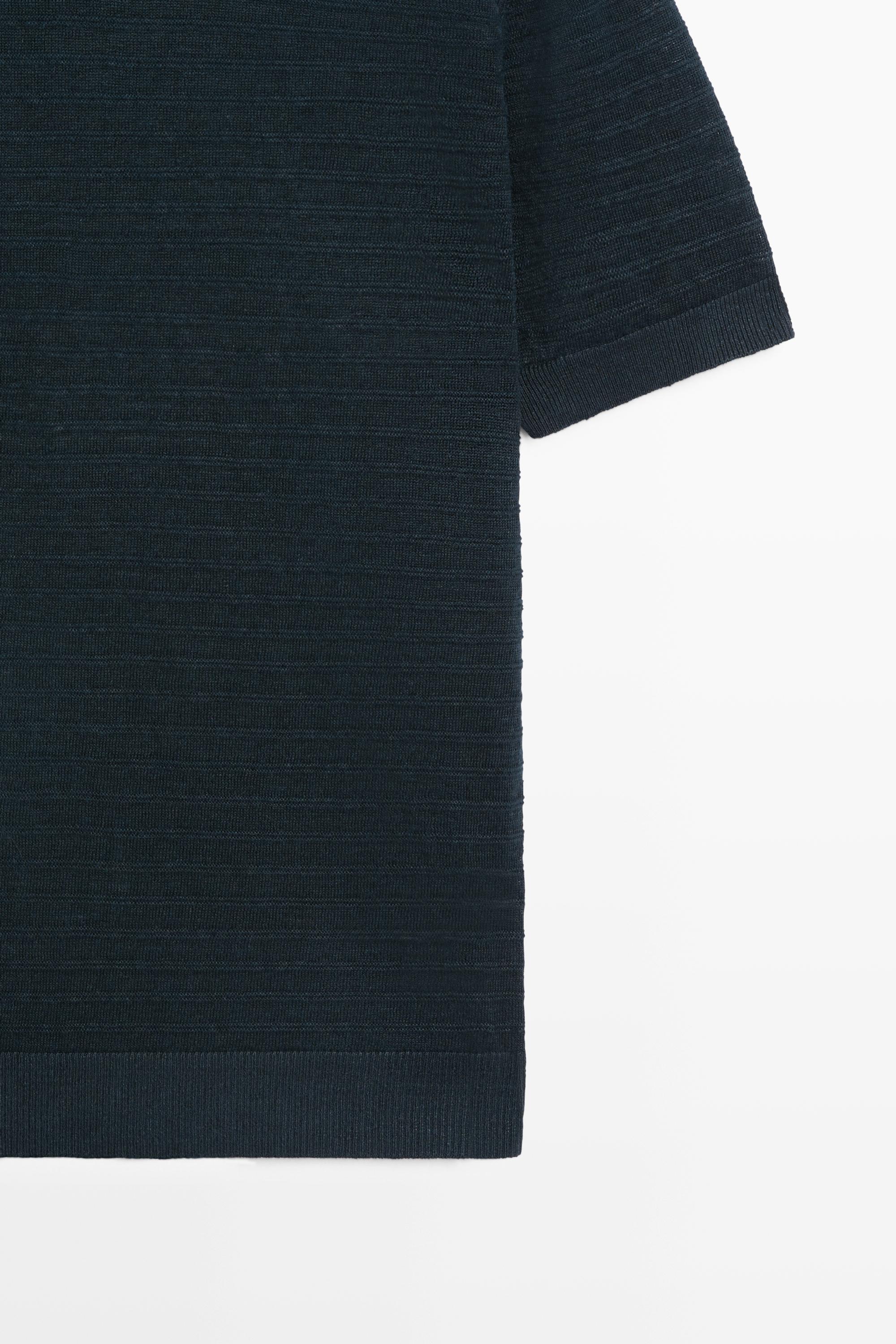 100% linen short sleeve knit sweater — NAVY BLUE