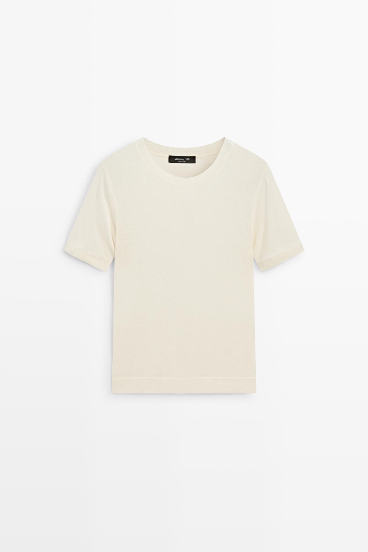 Short sleeve cotton blend T-shirt — CREAM