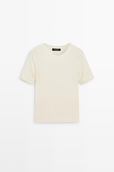 Short sleeve cotton blend T-shirt — CREAM 2