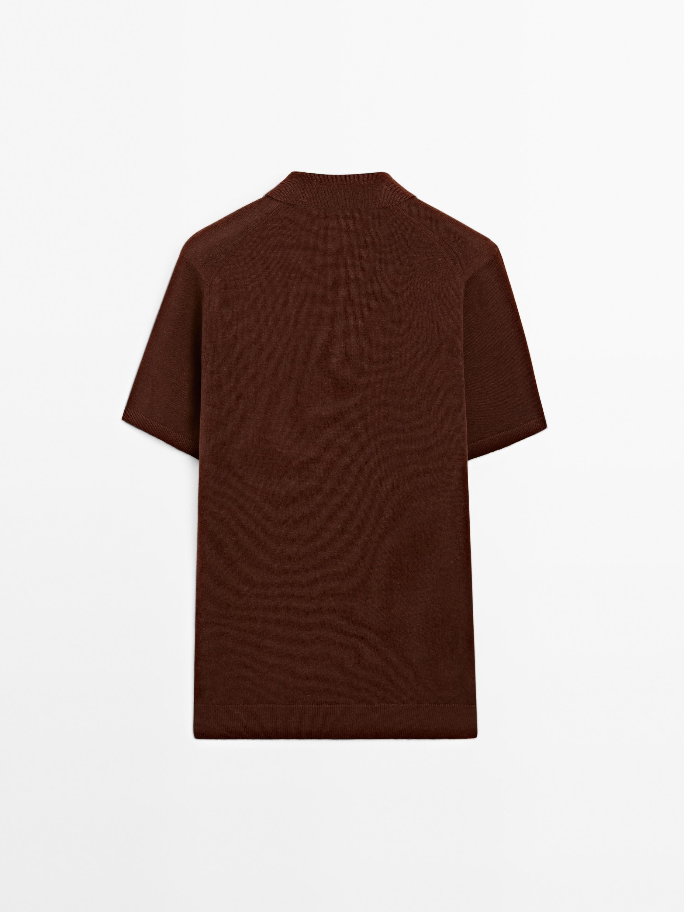 Cotton and linen blend knit V-neck polo shirt