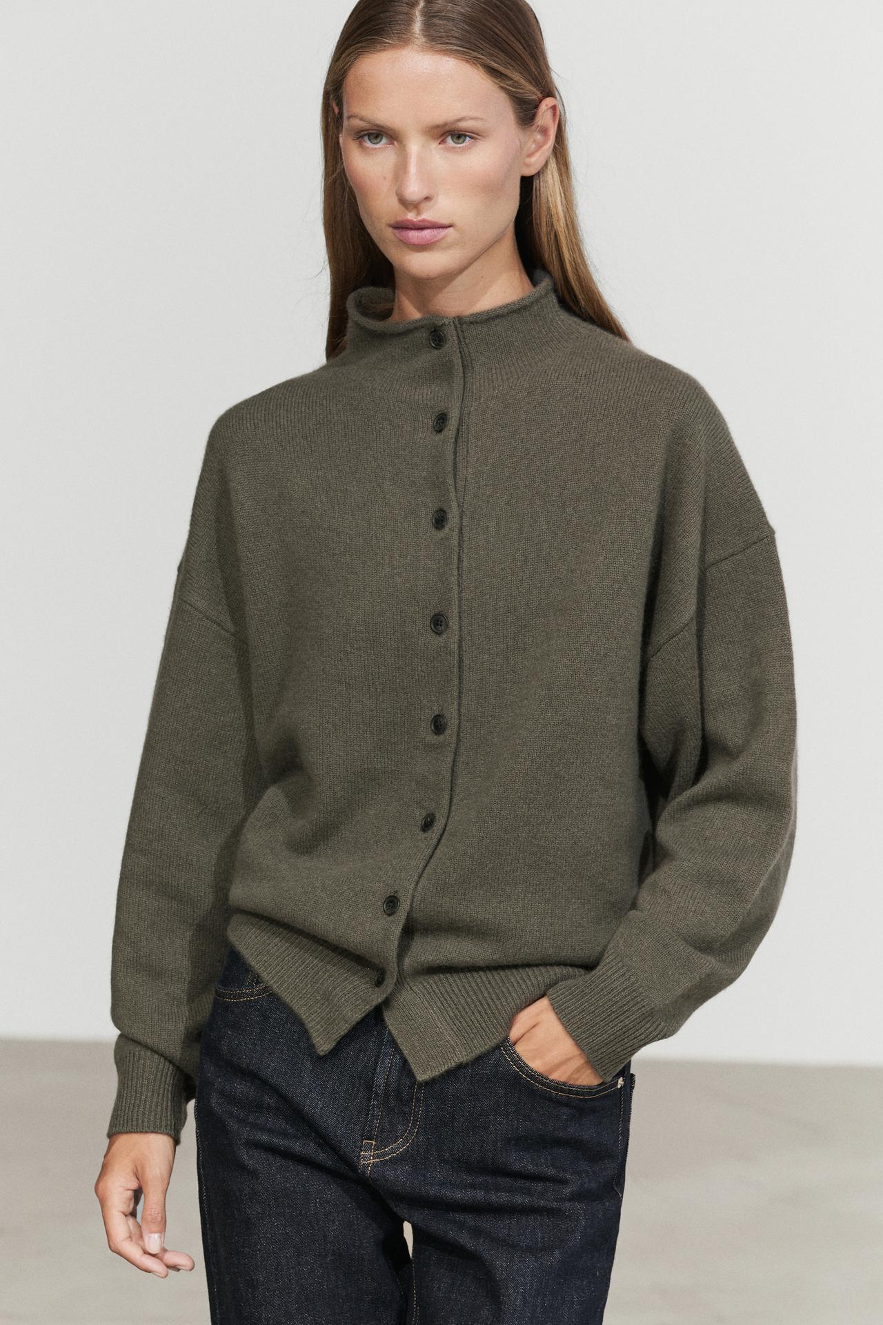 100% cashmere knit cardigan — GREEN