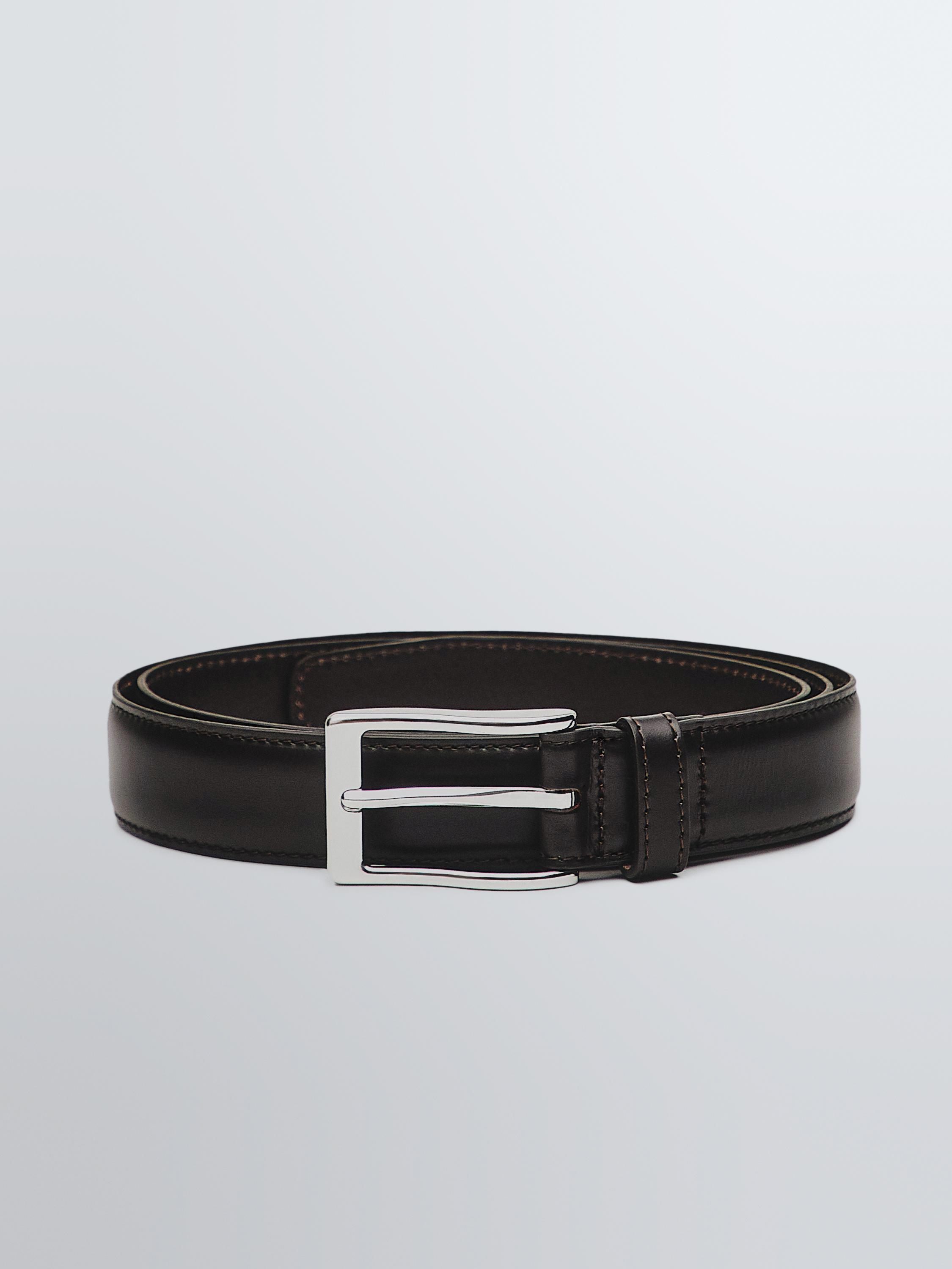 Smart nappa leather belt with topstitching — BROWN