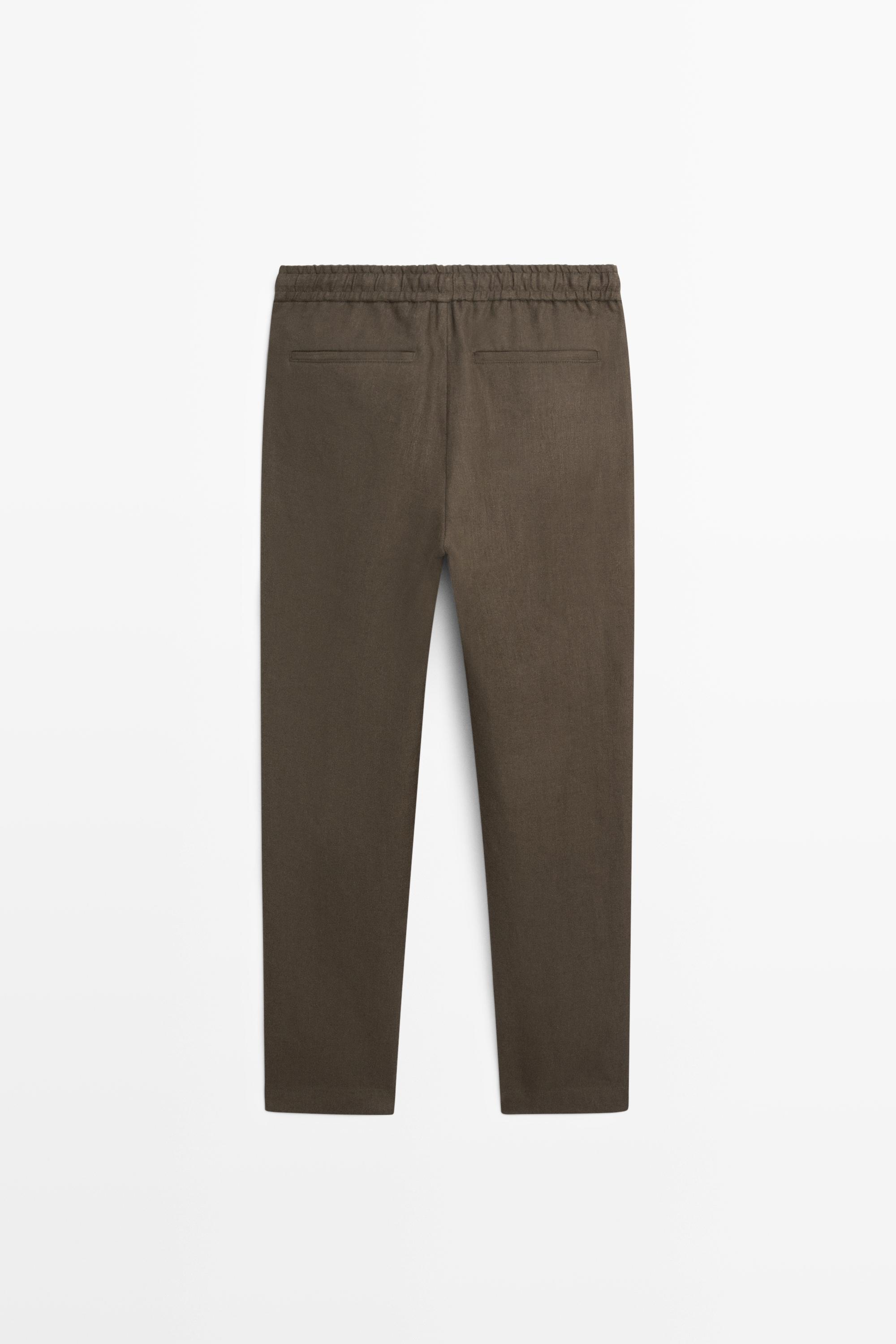 100% linen trousers with herringbone detail — GREEN